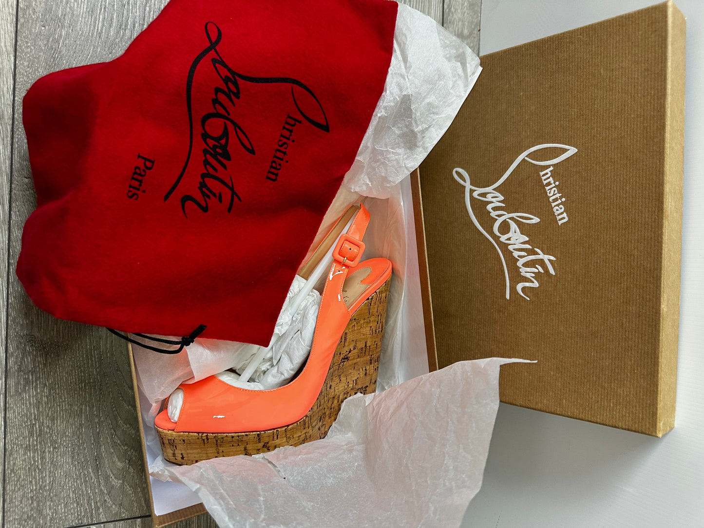 Orange Christian Louboutin Wedges, size 40.5 - fit 6.5/7