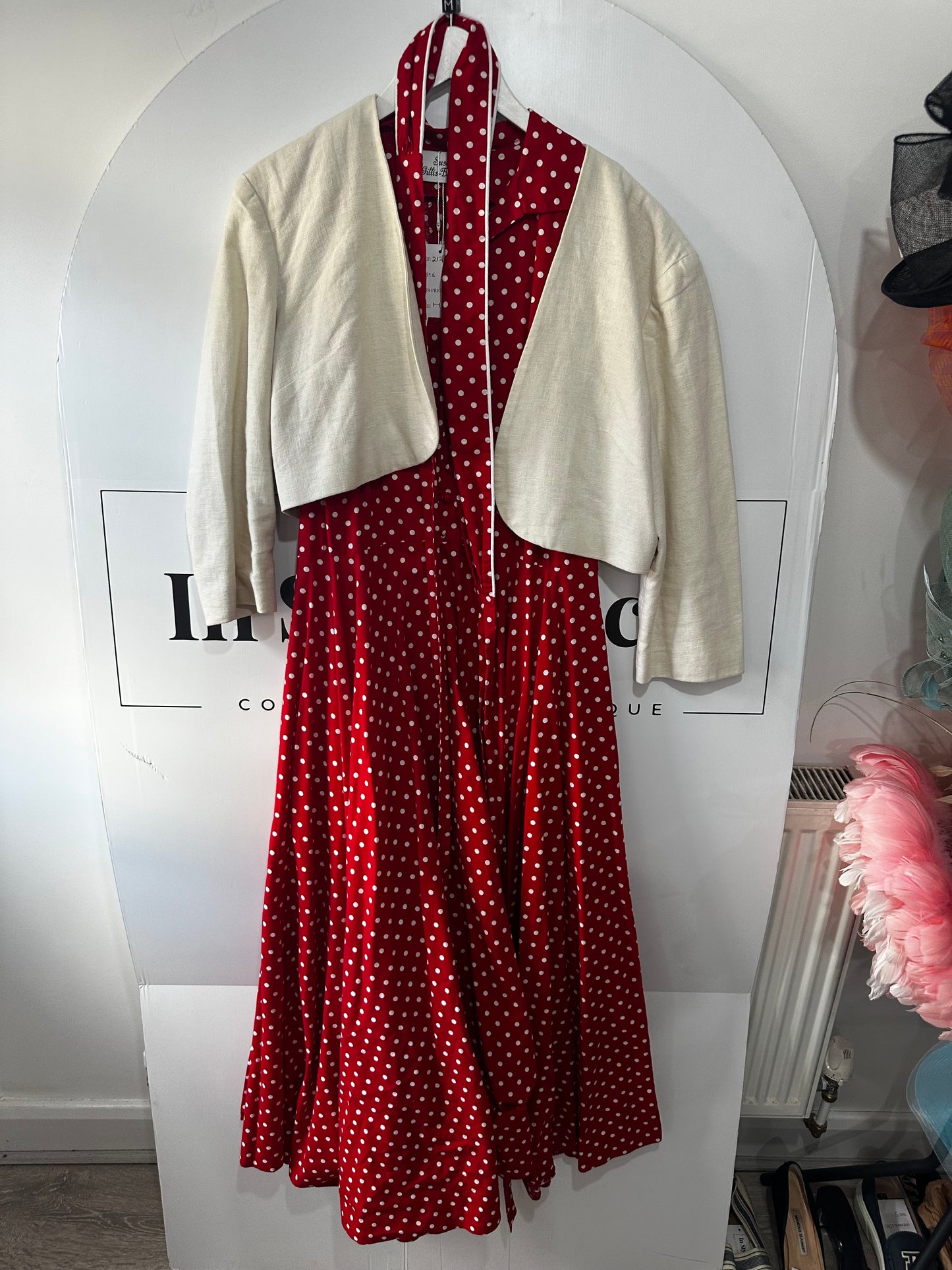 Red Polka Dress Suit, Size UK M