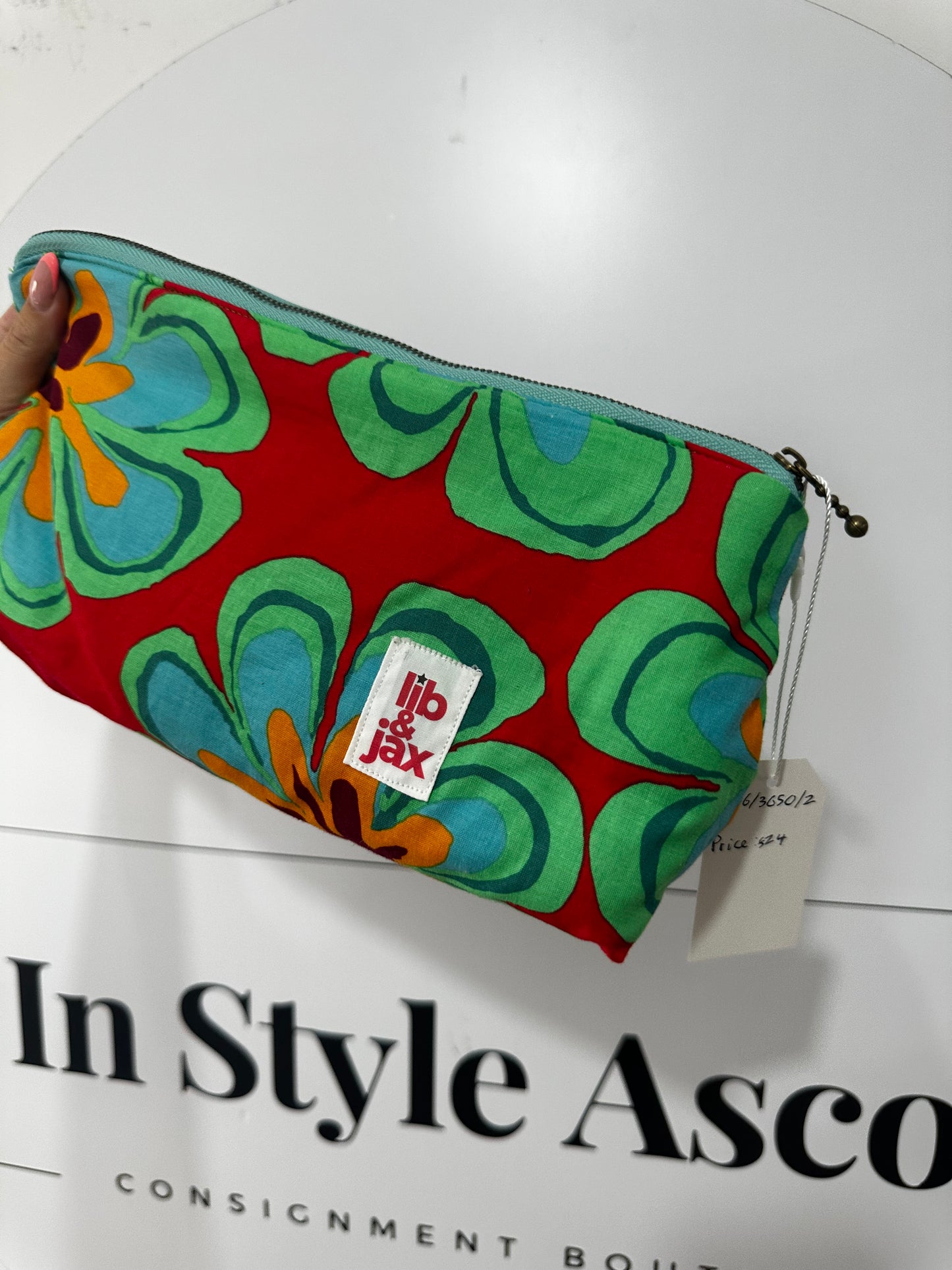 Red and Green floral print Lib&Jax Cosmetic pouch, Medium