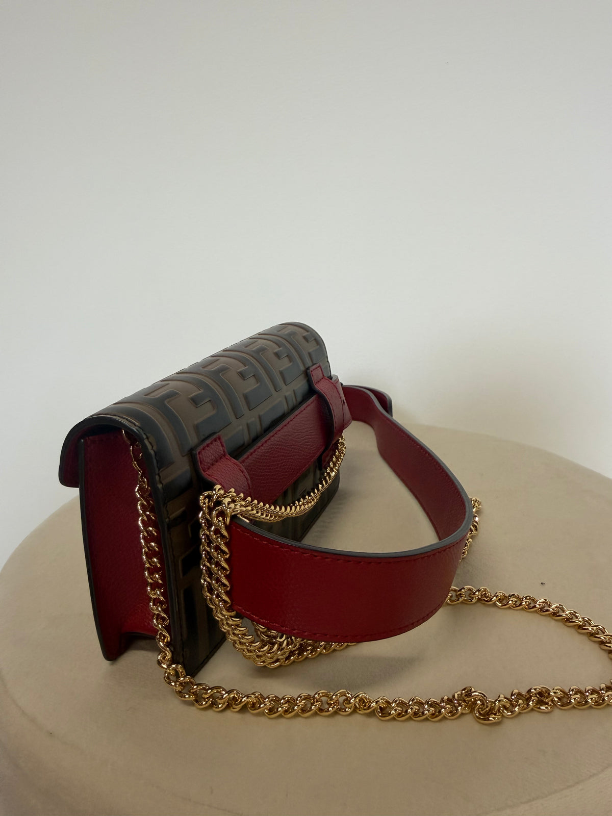 Preloved Fendi Handbag (Belt and Bag) Mini 17.5cm wide Red Monogram