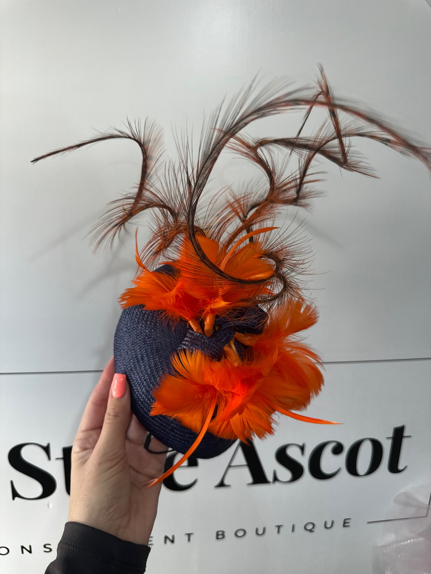 Blue & Orange Ginny Millinery Fascinator, Royal Enclosure Allowed