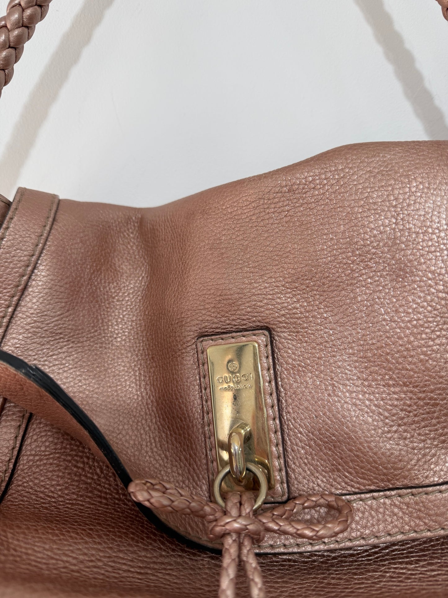 Pre-owned, Metallic Pink Gucci Bella Bag, Bamboo Vintage