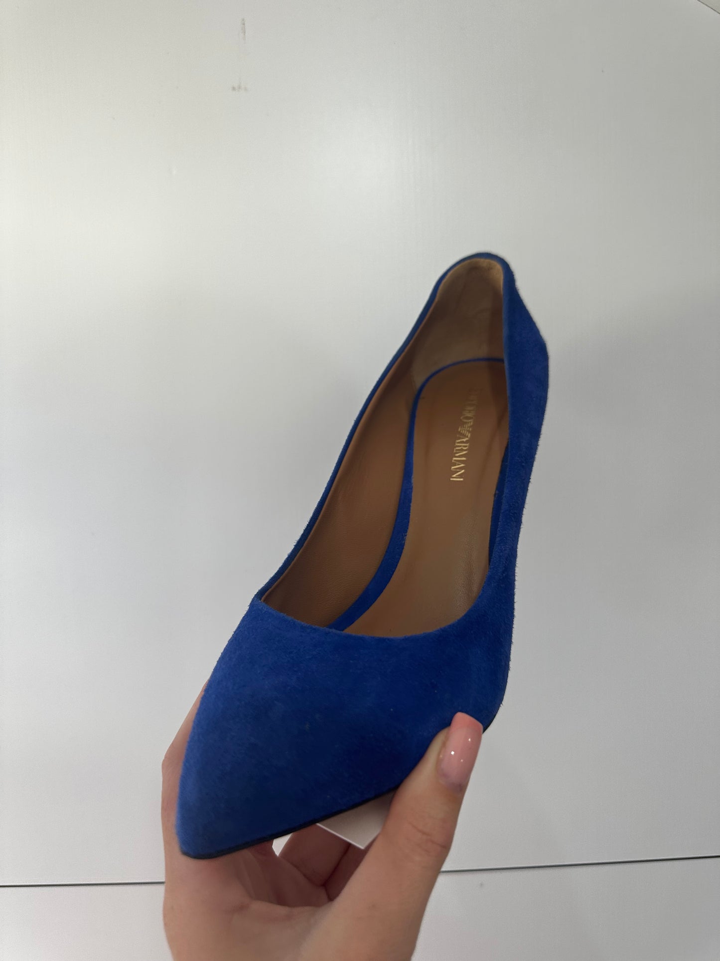 Blue Suede Emporio Armarni Heels, Size 39 - UK 6