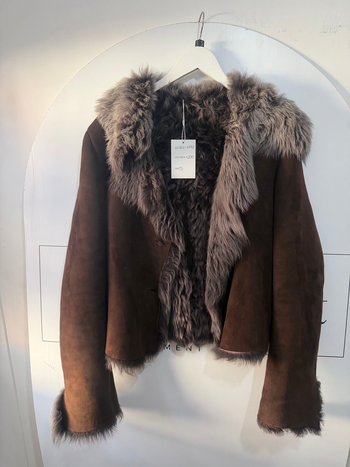 Brown Shearling and Leather Coat, Size S
