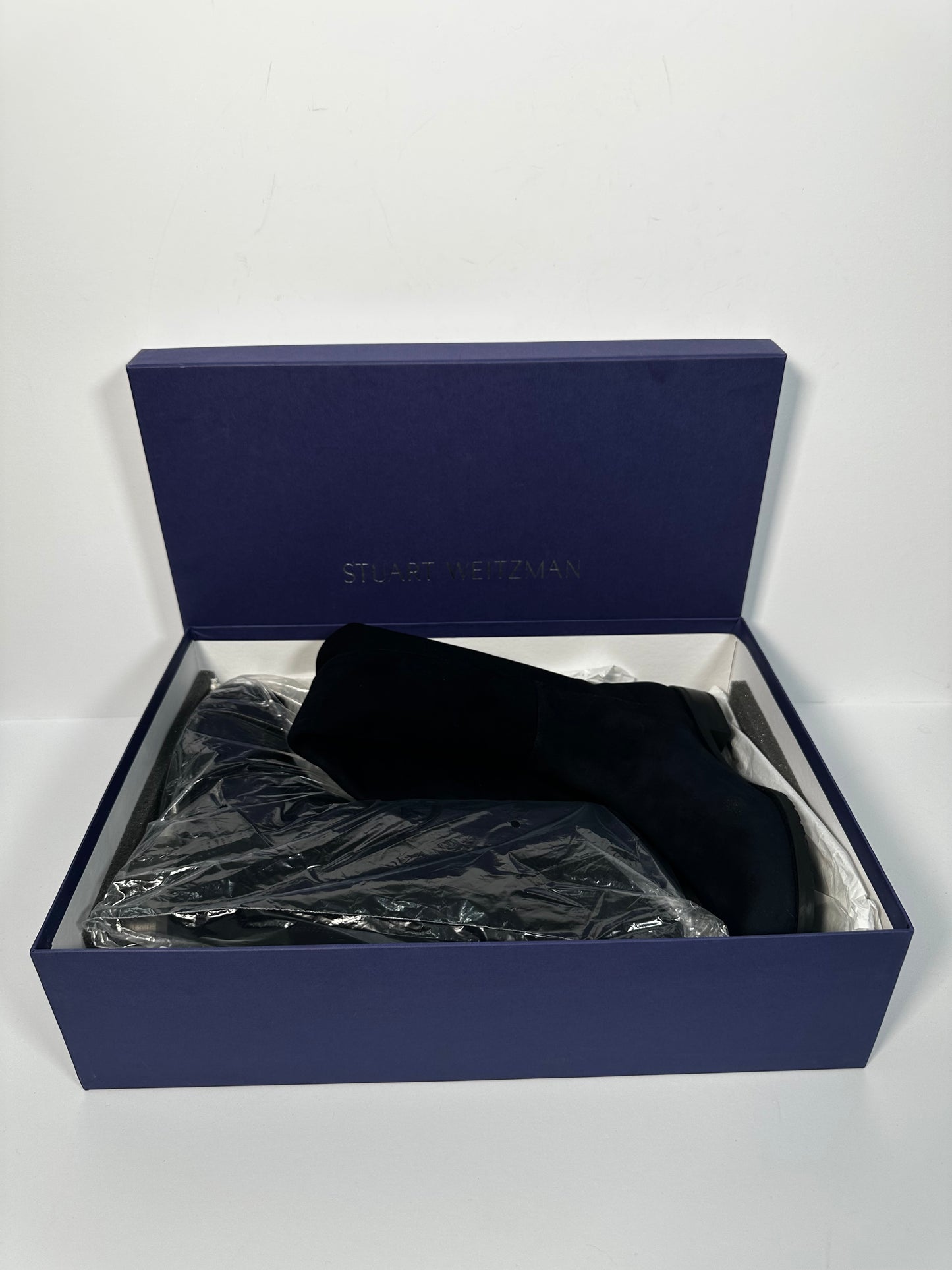 Navy Suede Stuart Wietzman Knee High Boots, Size 4.5/5
