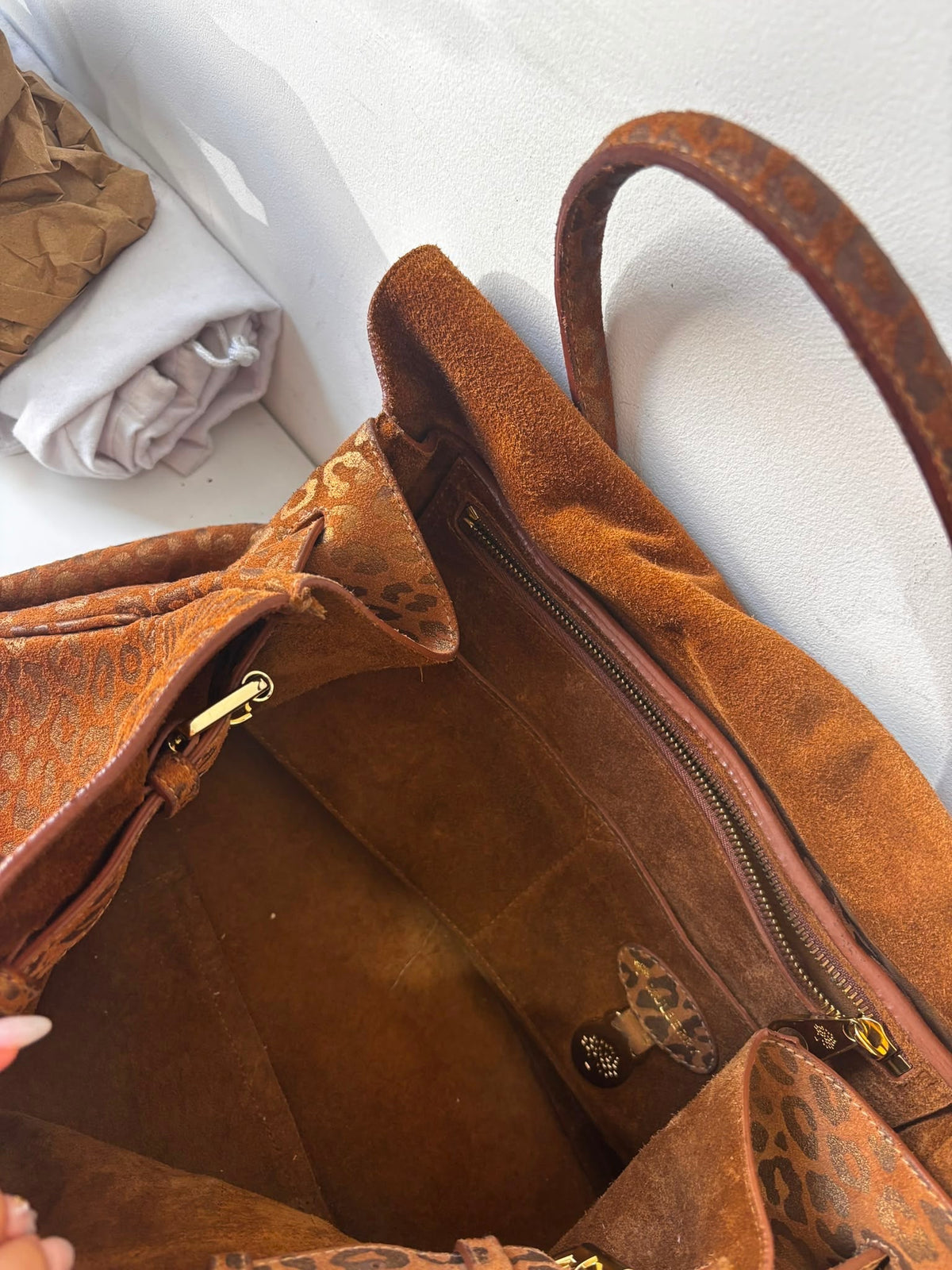 Preloved, Metallic Leopard print camel suede, gold hardware Mulberry Bayswater Handbag