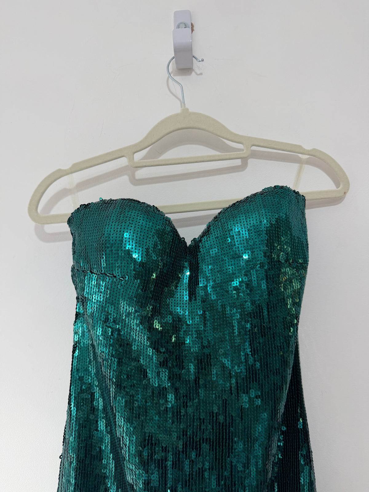 Preloved, Emerald Green sequin party dress Goddiva Bandeau Dress, UK 12