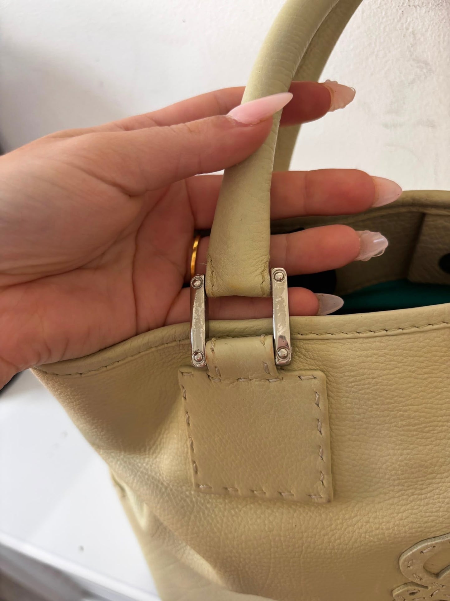 Preloved, Beige with Tiffany teal interior with Silver Hardware Loewe Handbag
