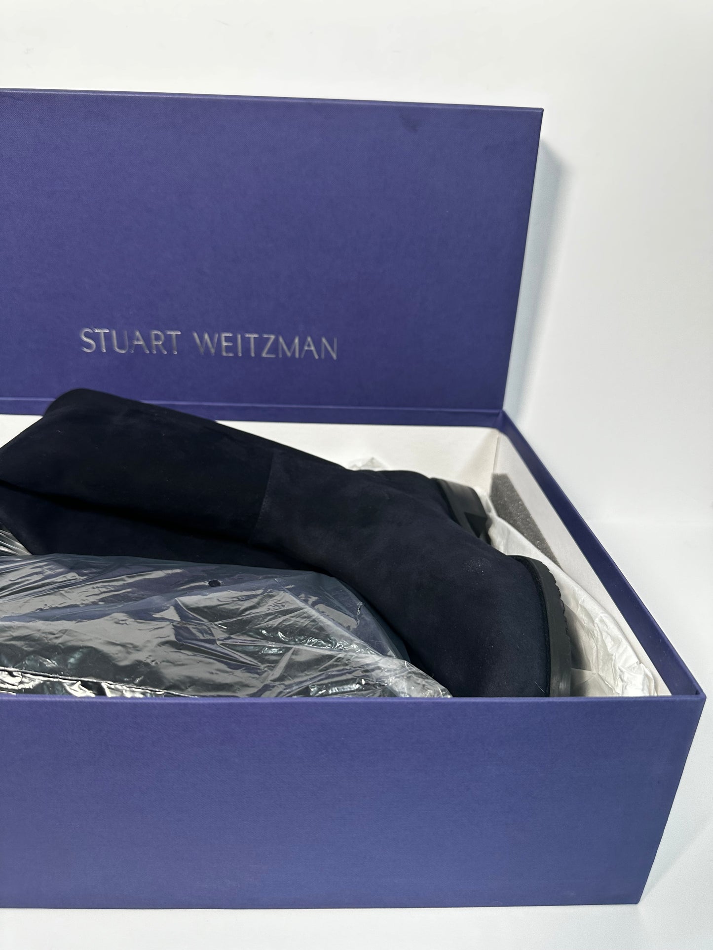 Navy Suede Stuart Wietzman Knee High Boots, Size 4.5/5