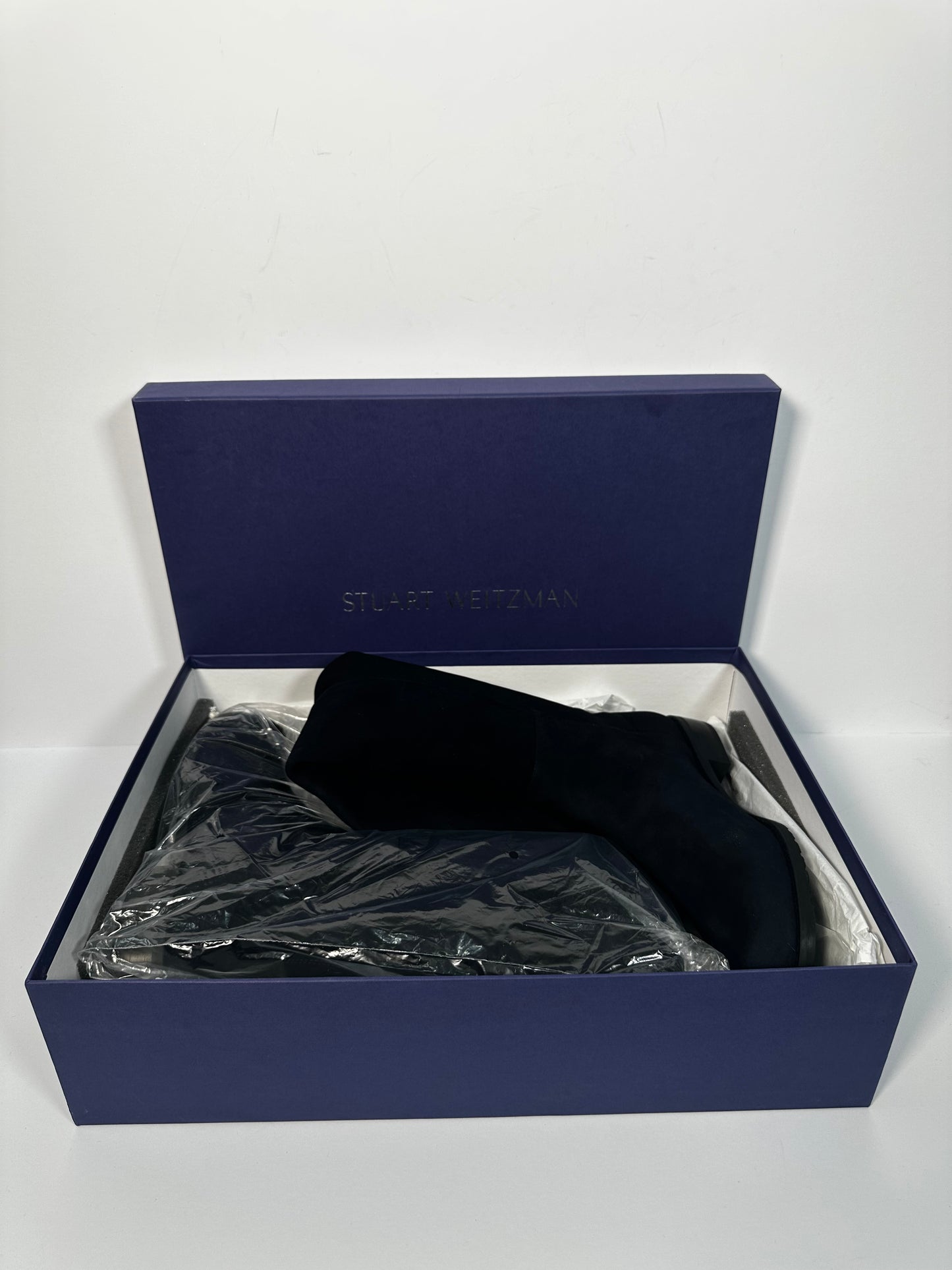 Navy Suede Stuart Wietzman Knee High Boots, Size 4.5/5