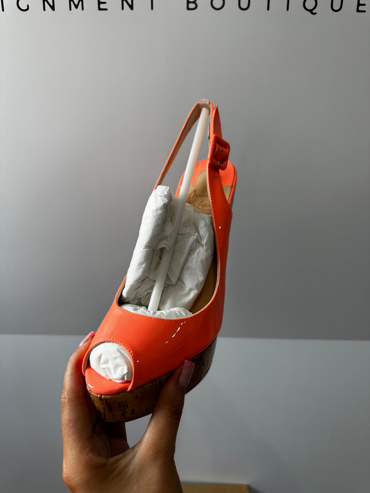 Orange Christian Louboutin Wedges, size 40.5 - fit 6.5/7