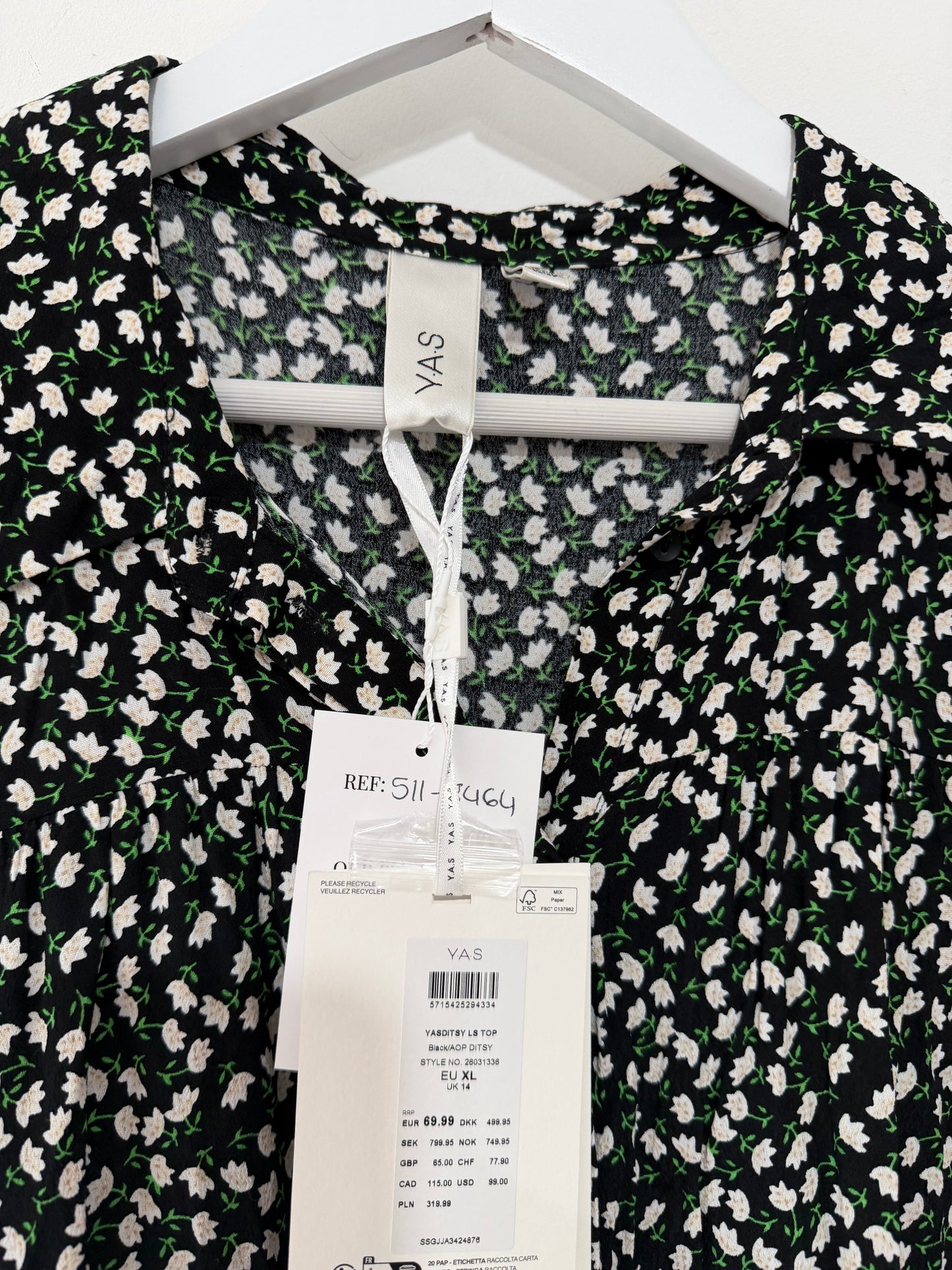 Preloved Black Floral YAS Blouse, BNWT XL