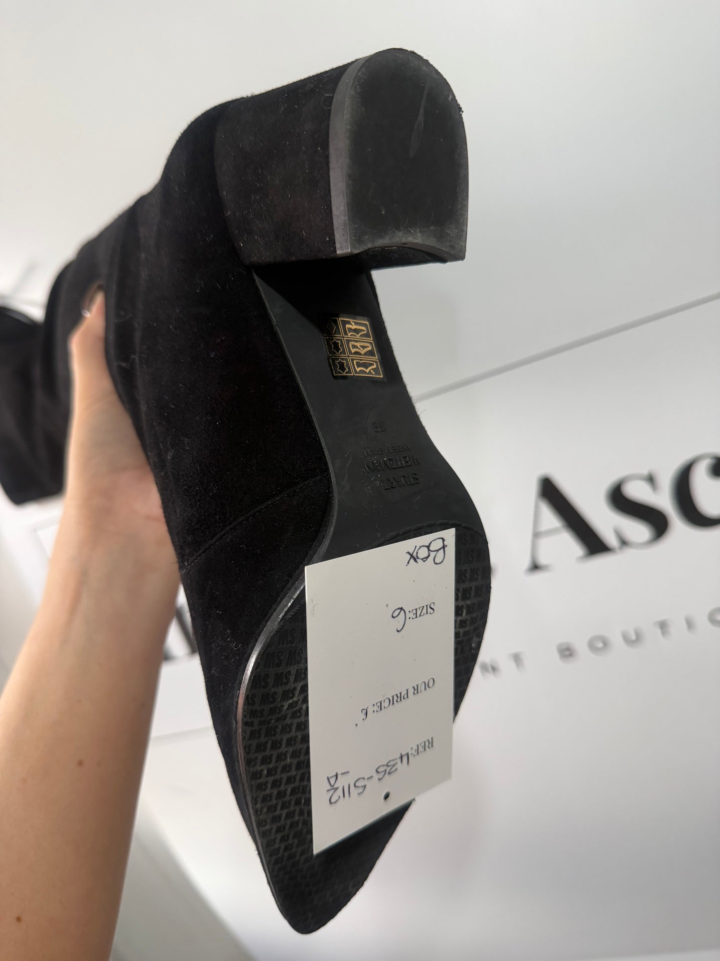 Black Suede Stuart Wietzman Knee-High Boots, Size 39 - UK 6