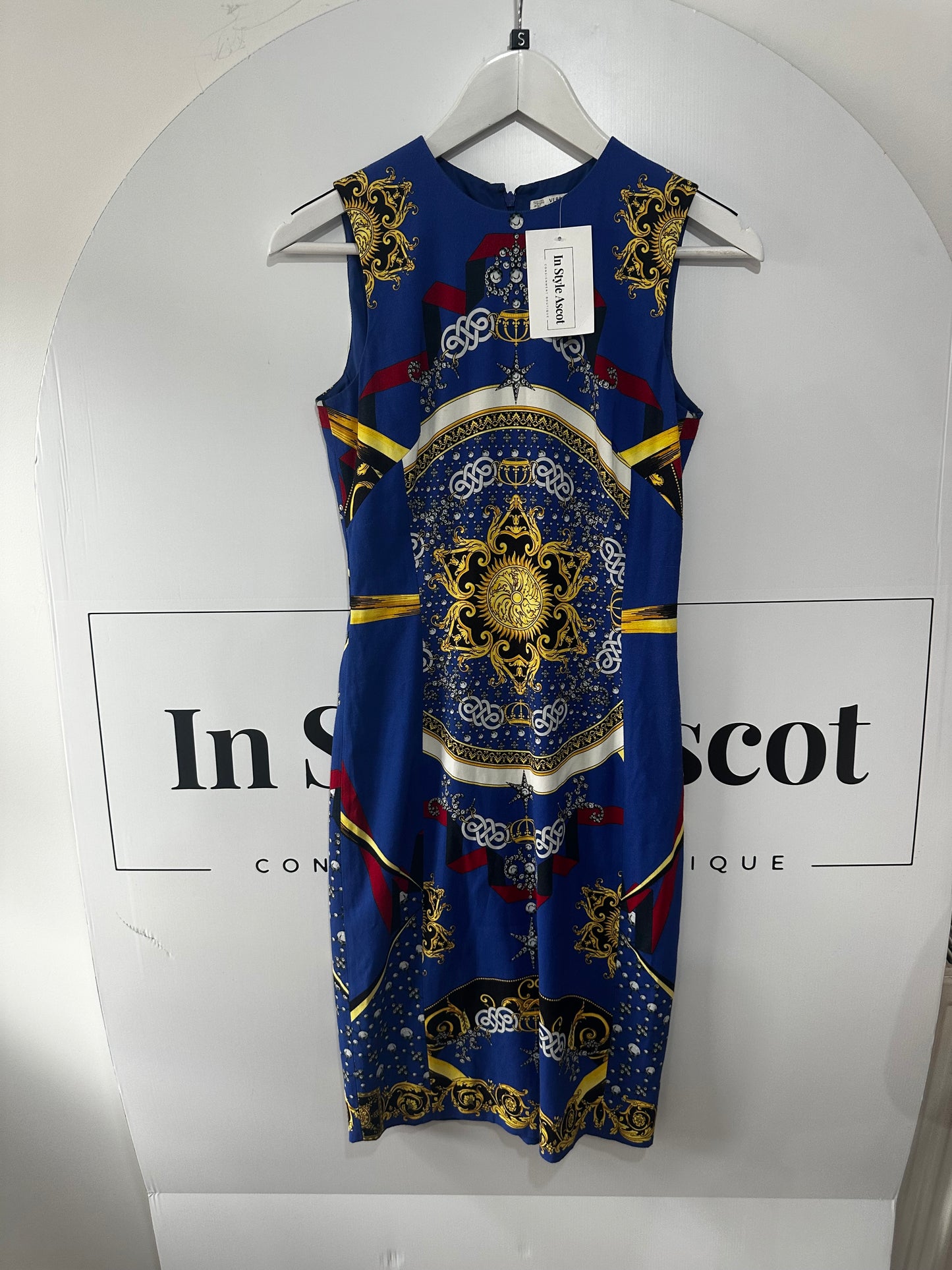 Blue & Yellow Versace Dress, Size S