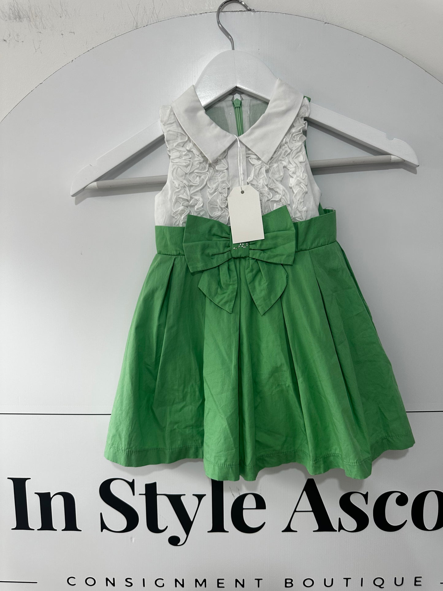 Green & White Balloon Chic Kids Dress, Age 2
