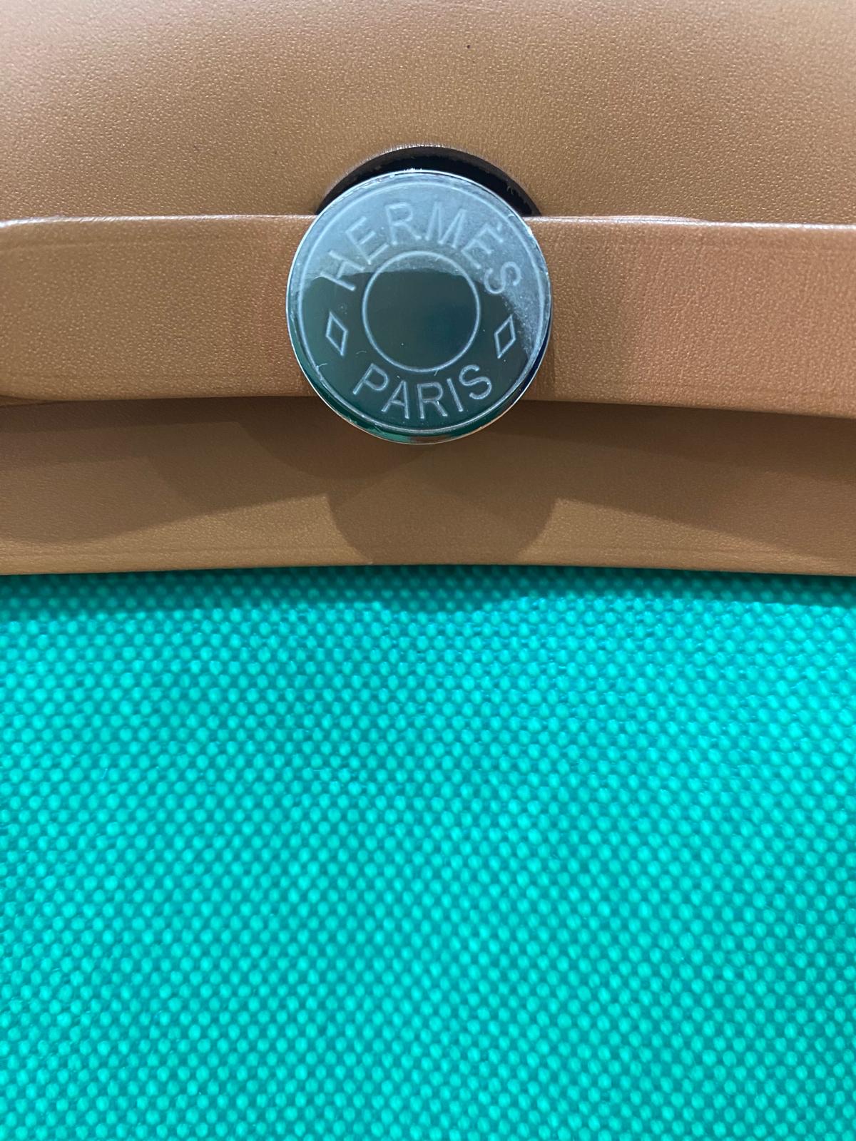 Cream and Green Hermes Herbag, Handbag