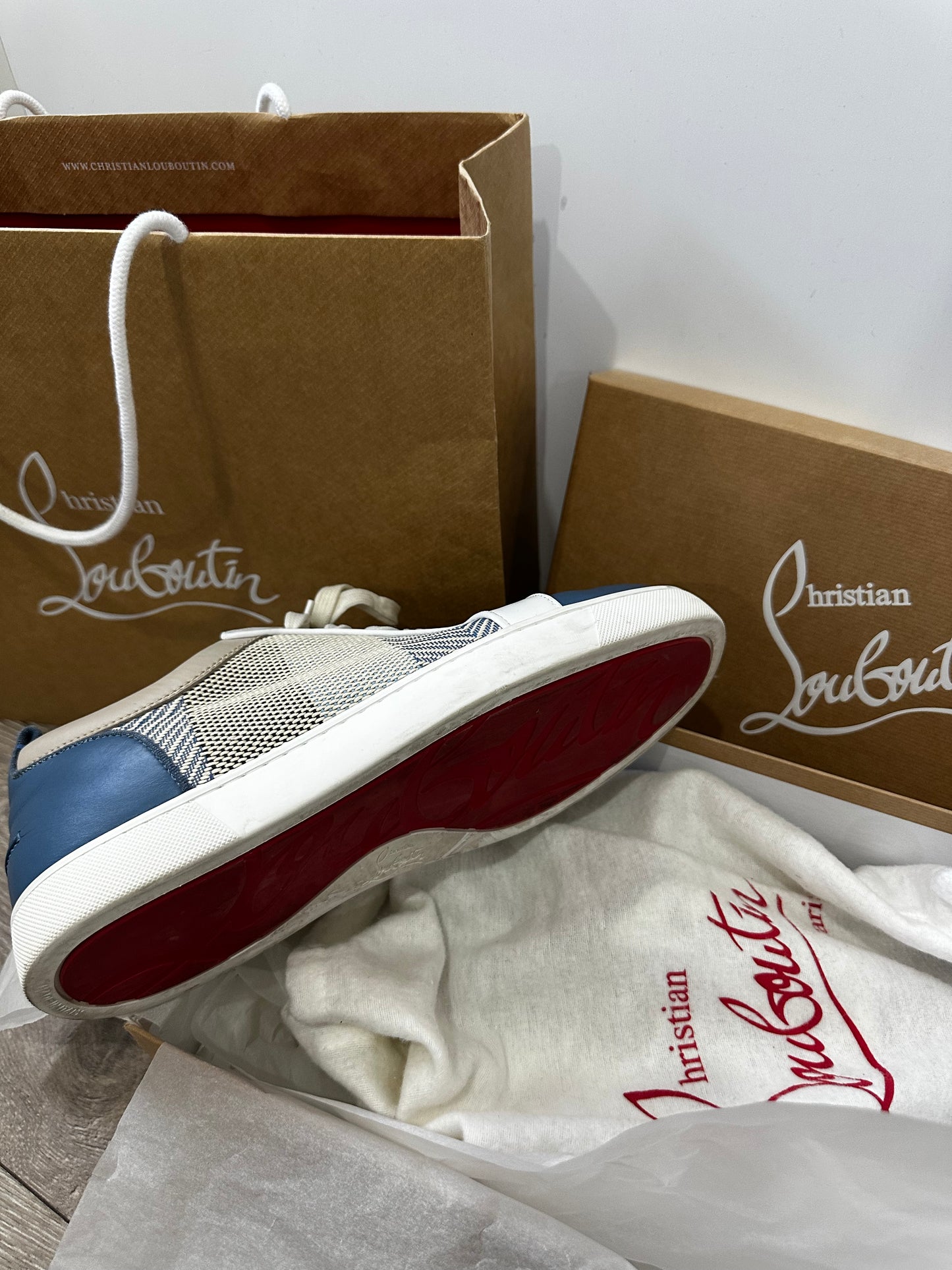 Blue & White Christian Louboutin Sneakers, UK 9.5 Mens