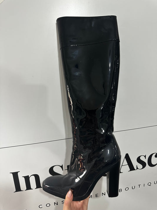 Patent Black Balenciaga Knee-High Boots, Size 5