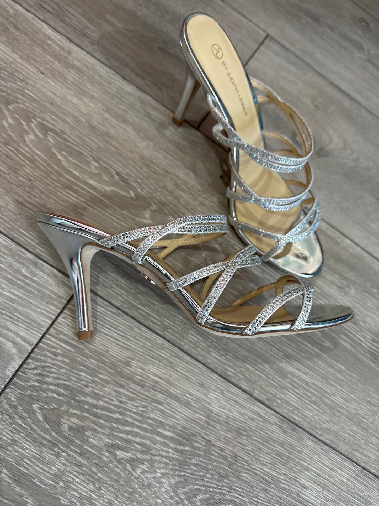Silver Judith Leiber Kitten Heels/Sandals, 38.5 - UK 5.5