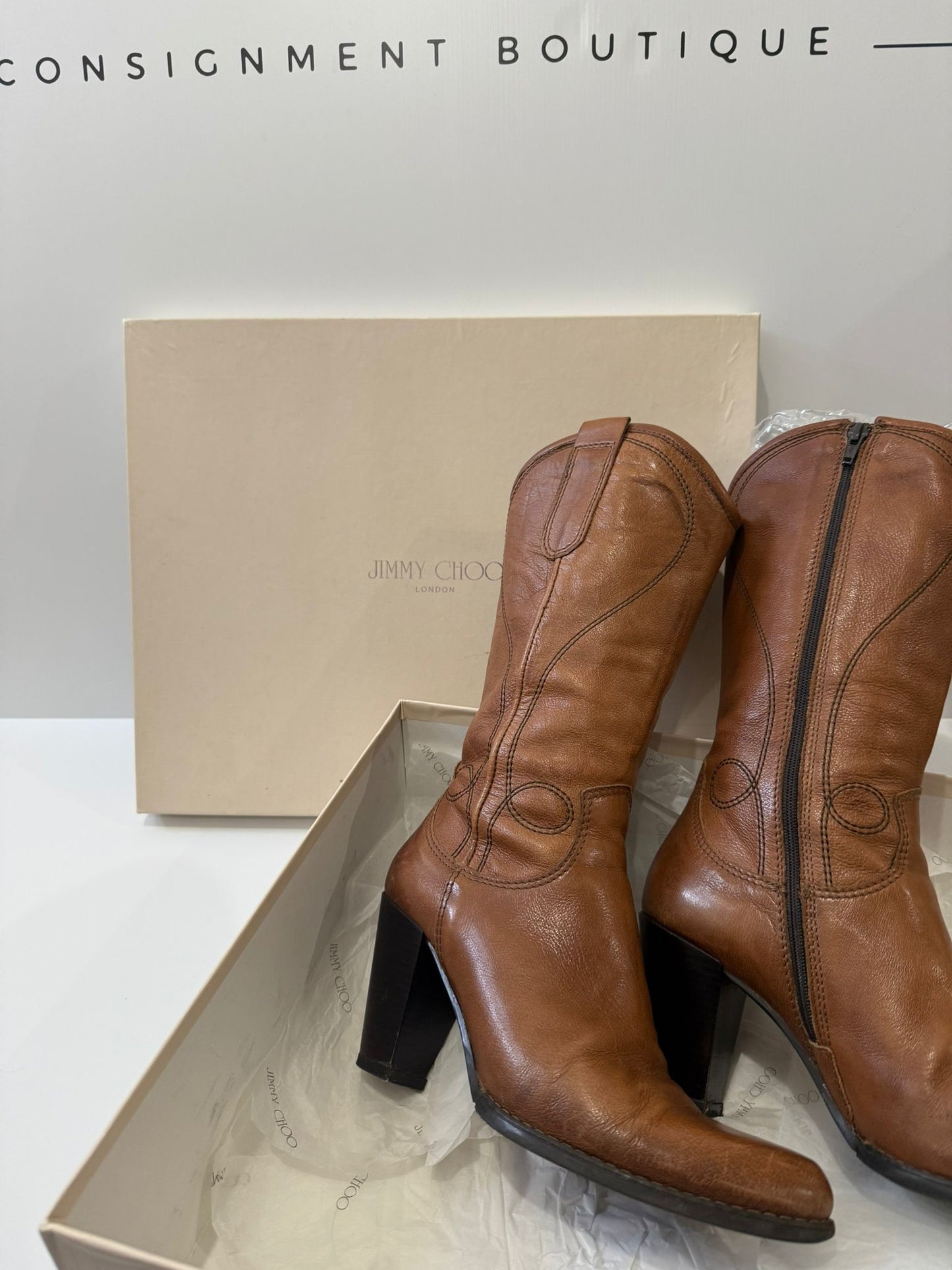Brown Balmain Cowboy boots, 39/6