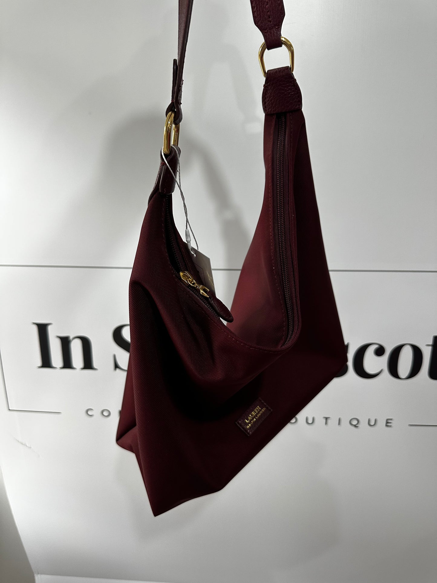 Burgundy Ralph Lauren Medium Hobo Handbag