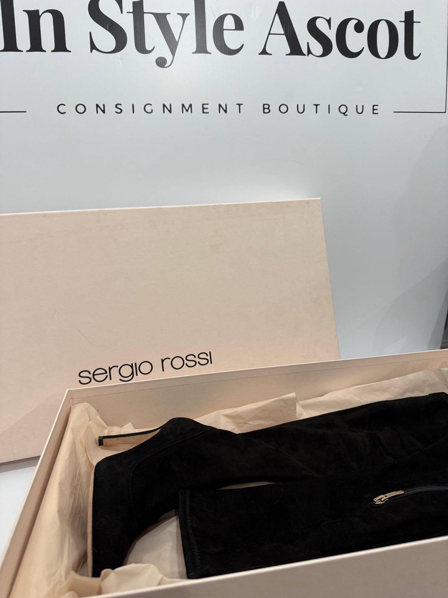 Black Sergio Rossi Suede Boots, Size 34