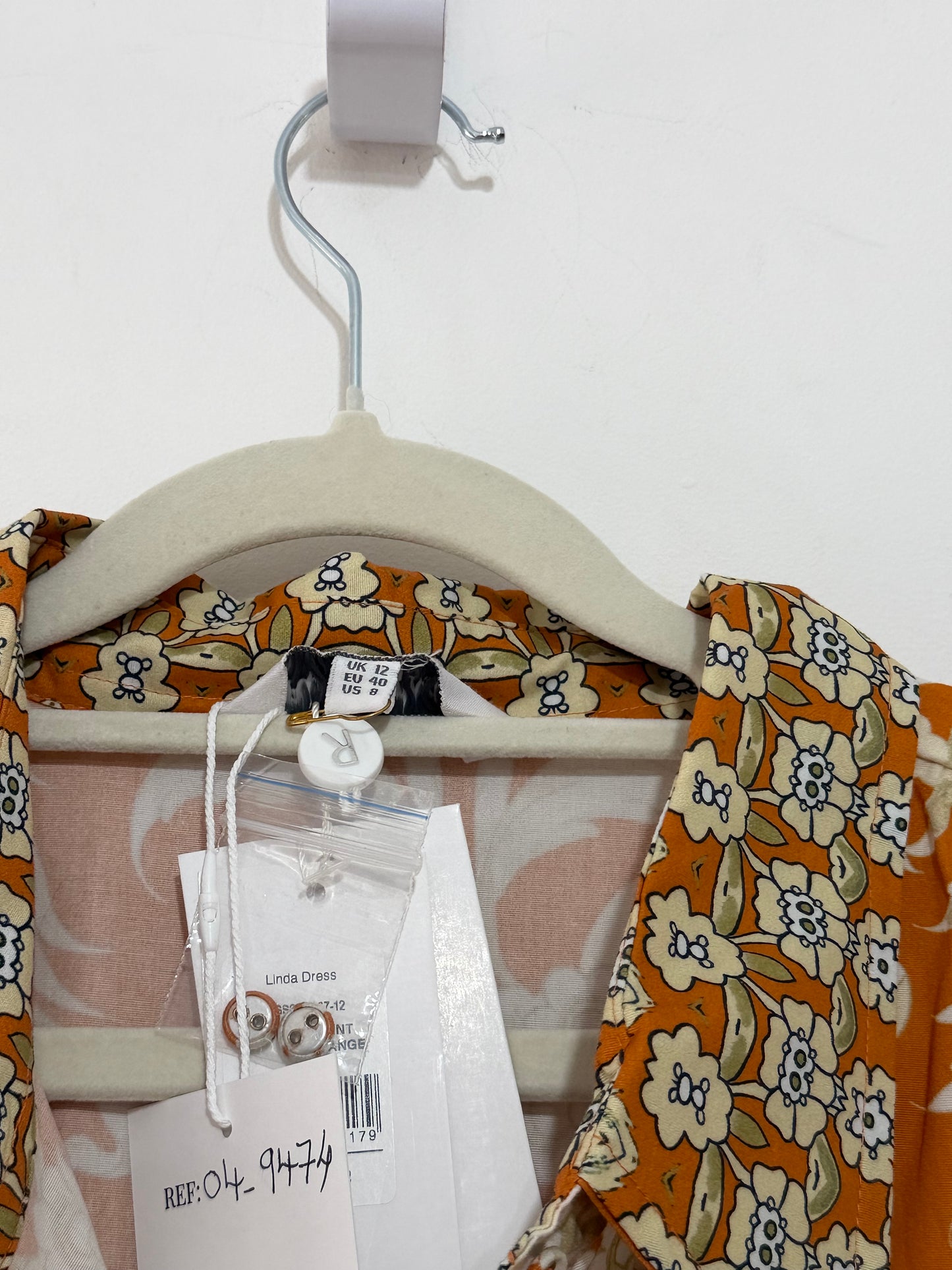 Preloved Raishma Studio Dress 12 Light Orange with Cream Flower Design