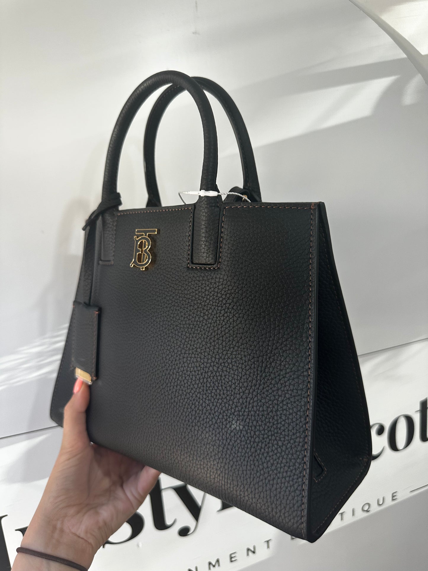 Black Burberry Frances Mini Leather Top Handle