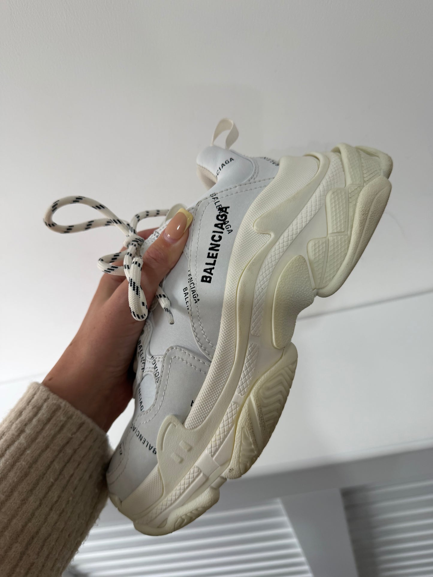 Preloved, White Balenciaga Sneakers Trainers Triple S, Size 37 UK 4