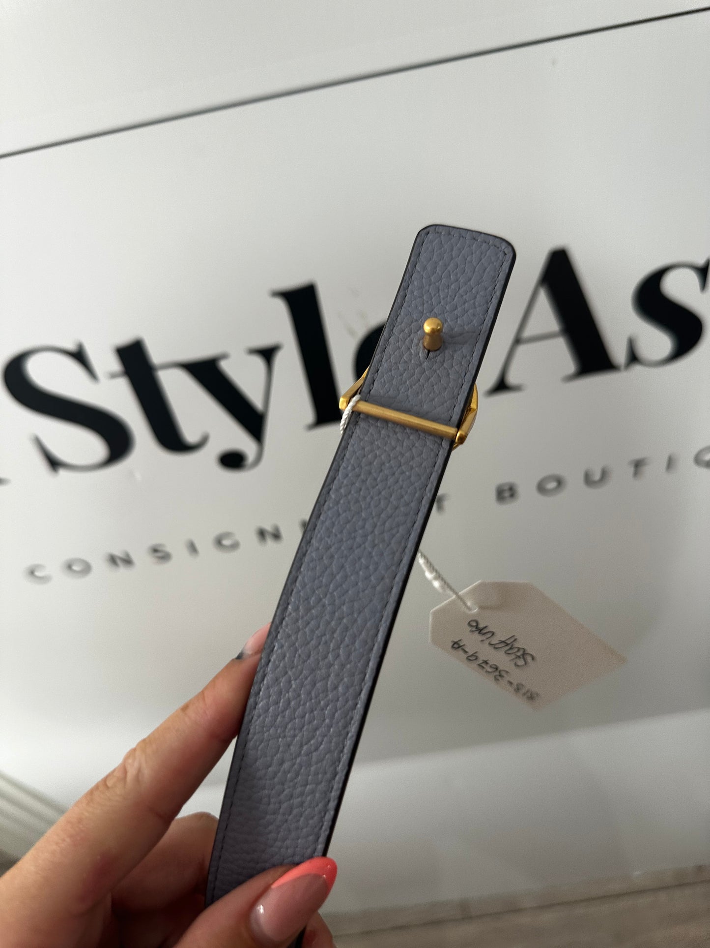 Blue/Beige Tory Burch Reversible Belt, Size Medium
