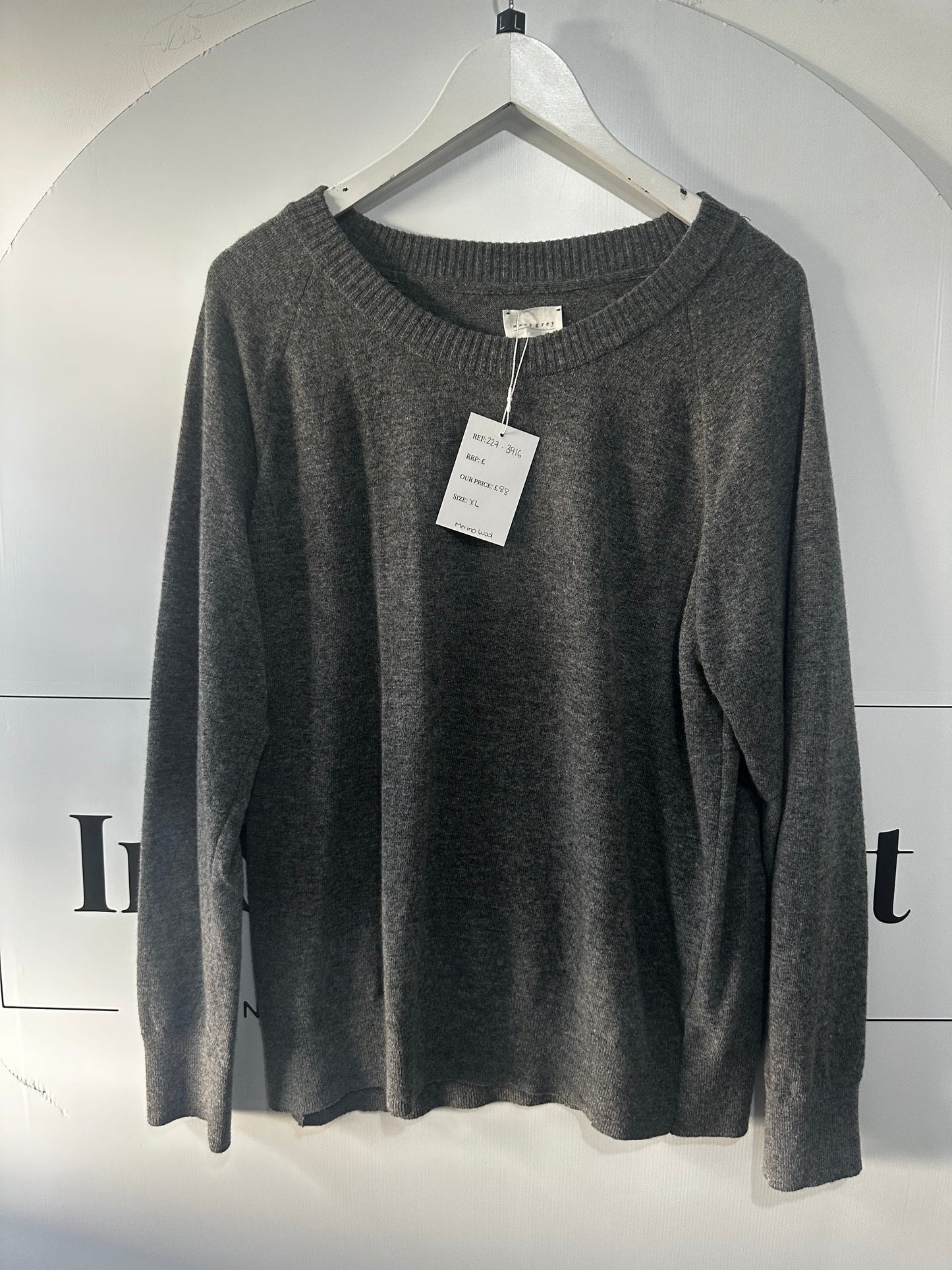 Grey Navy Grey Merino Wool Jumper, XL