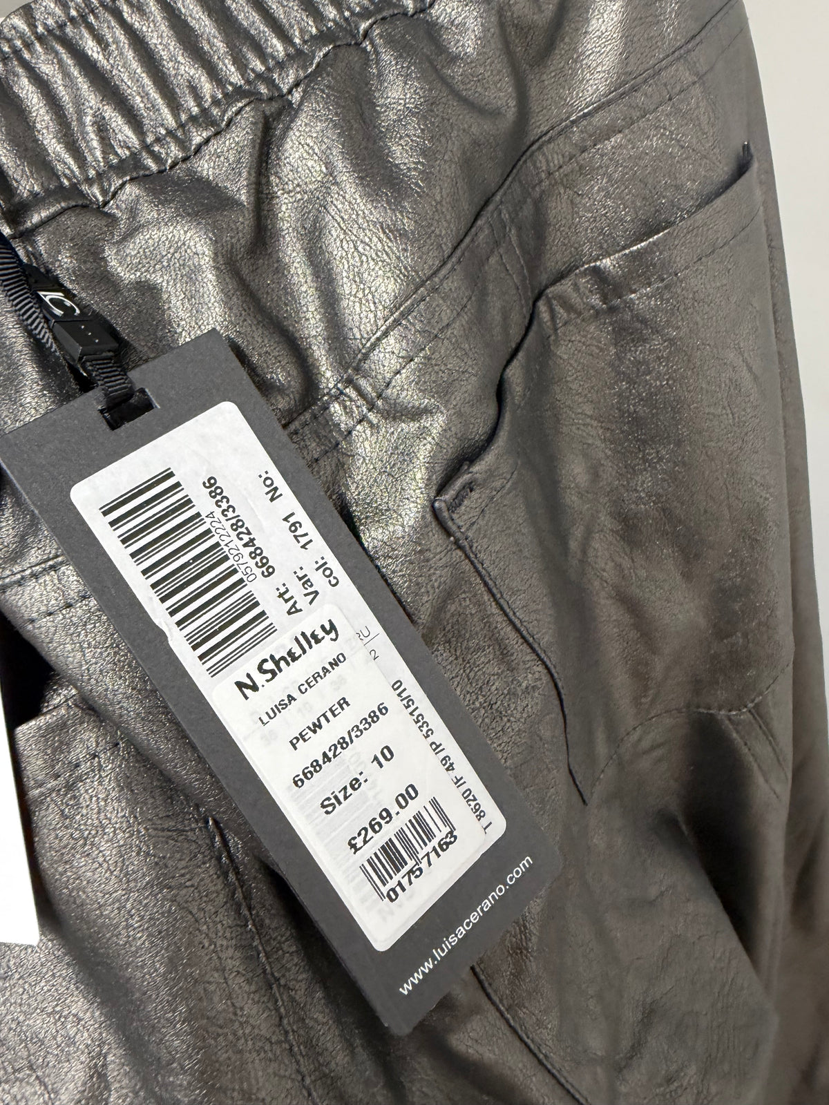 BNWT Luisa Cerano Pleather Leggings Size UK 10 Grey Metallic
