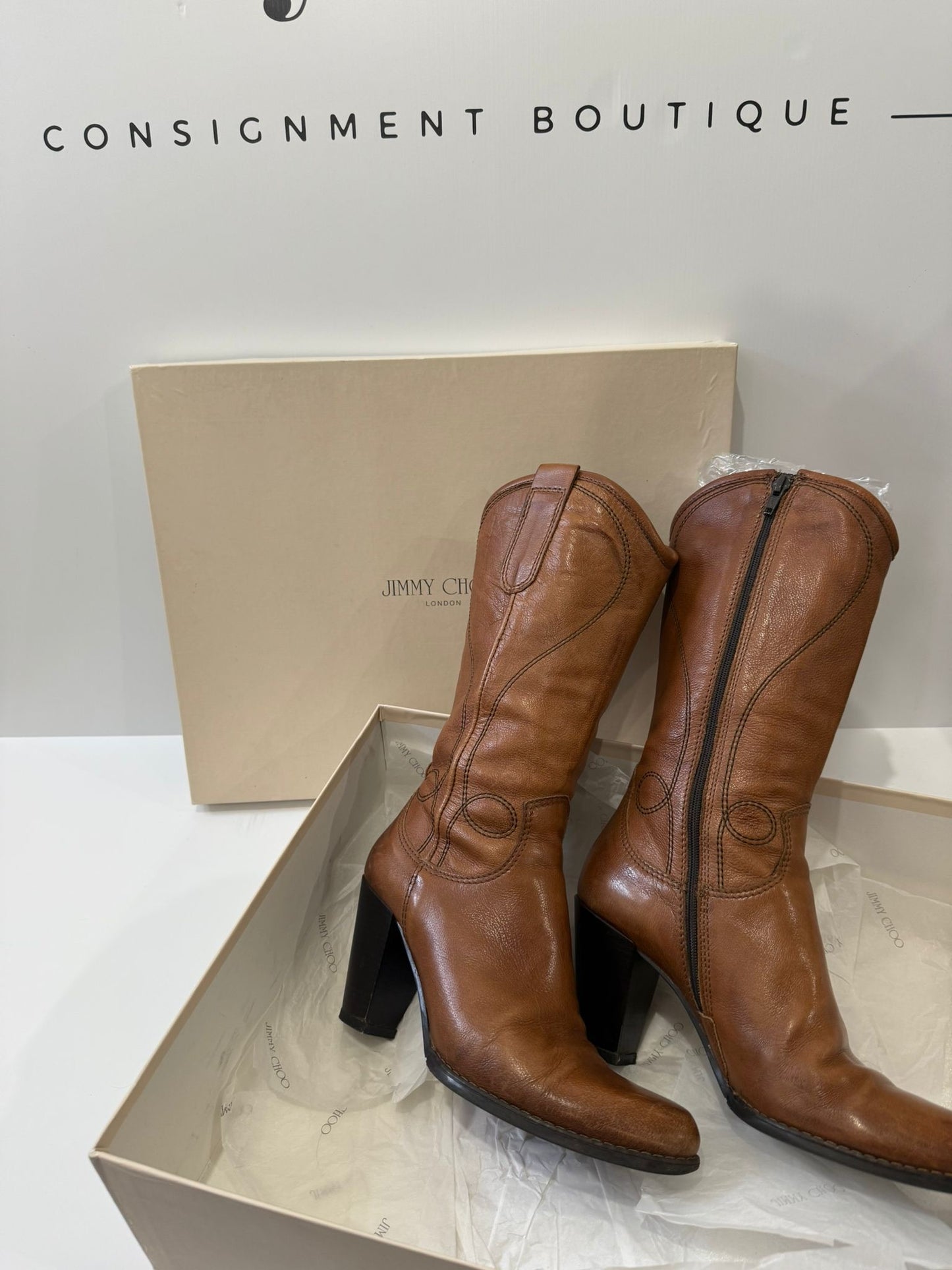 Brown Balmain Cowboy boots, 39/6