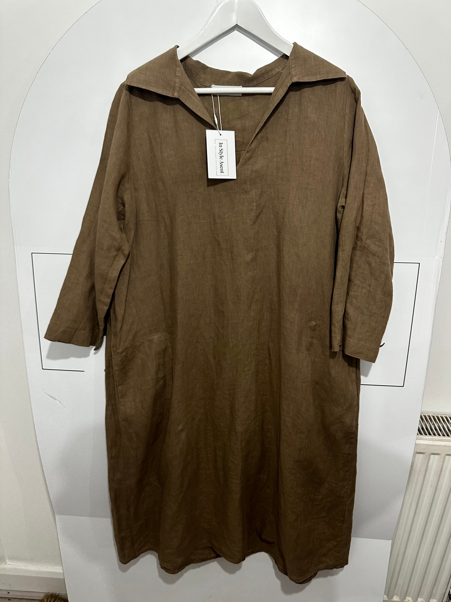 Beige WHYCI MILANO Linen Dress, Size 18