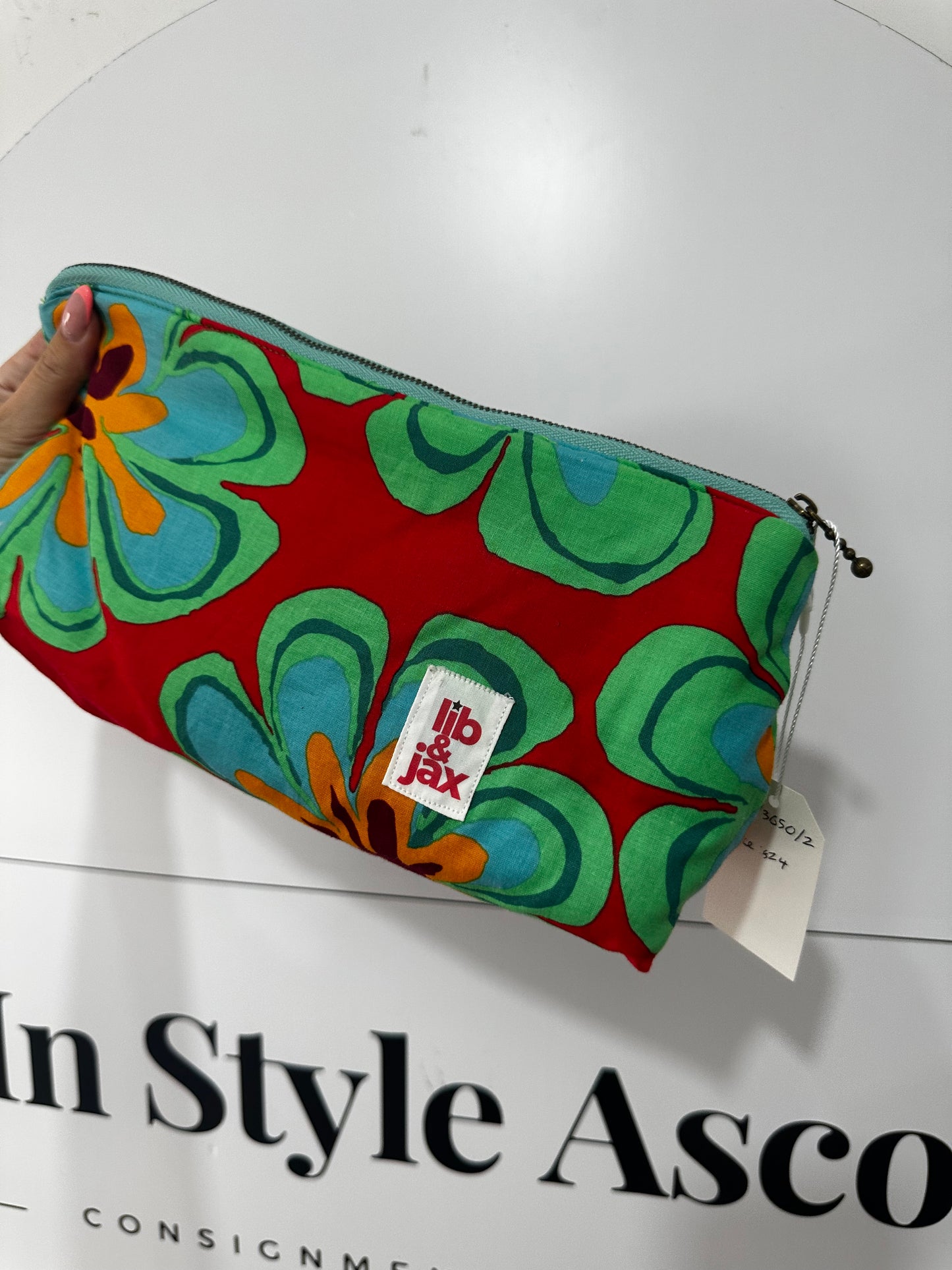 Red and Green floral print Lib&Jax Cosmetic pouch, Medium