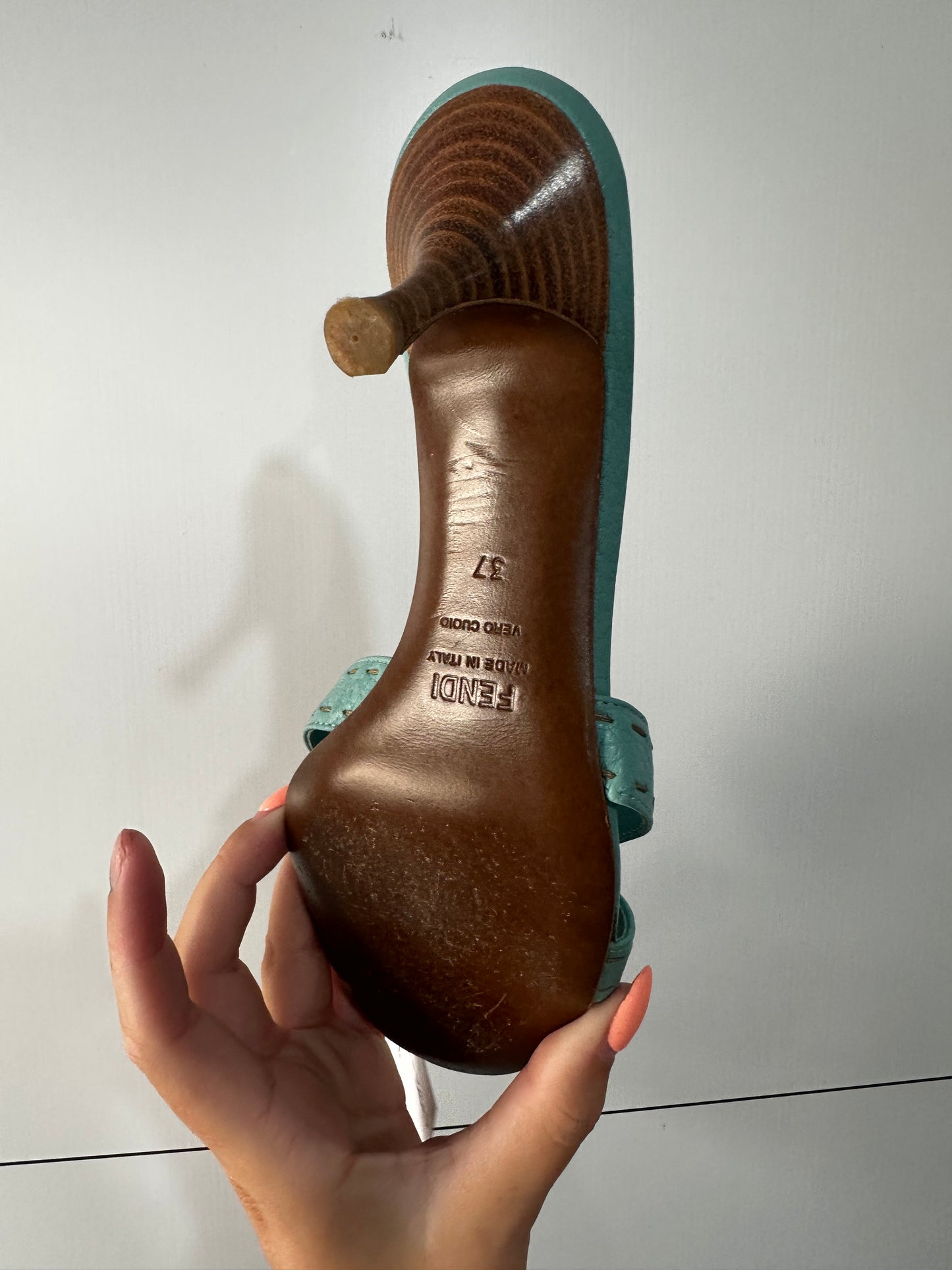 Blue Vintage Fendi Kitten Heel Mule, Size 37 (3.5-4)