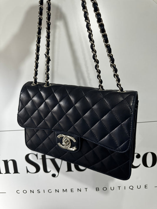 Navy with Silver Hardware Chanel Double Flap
