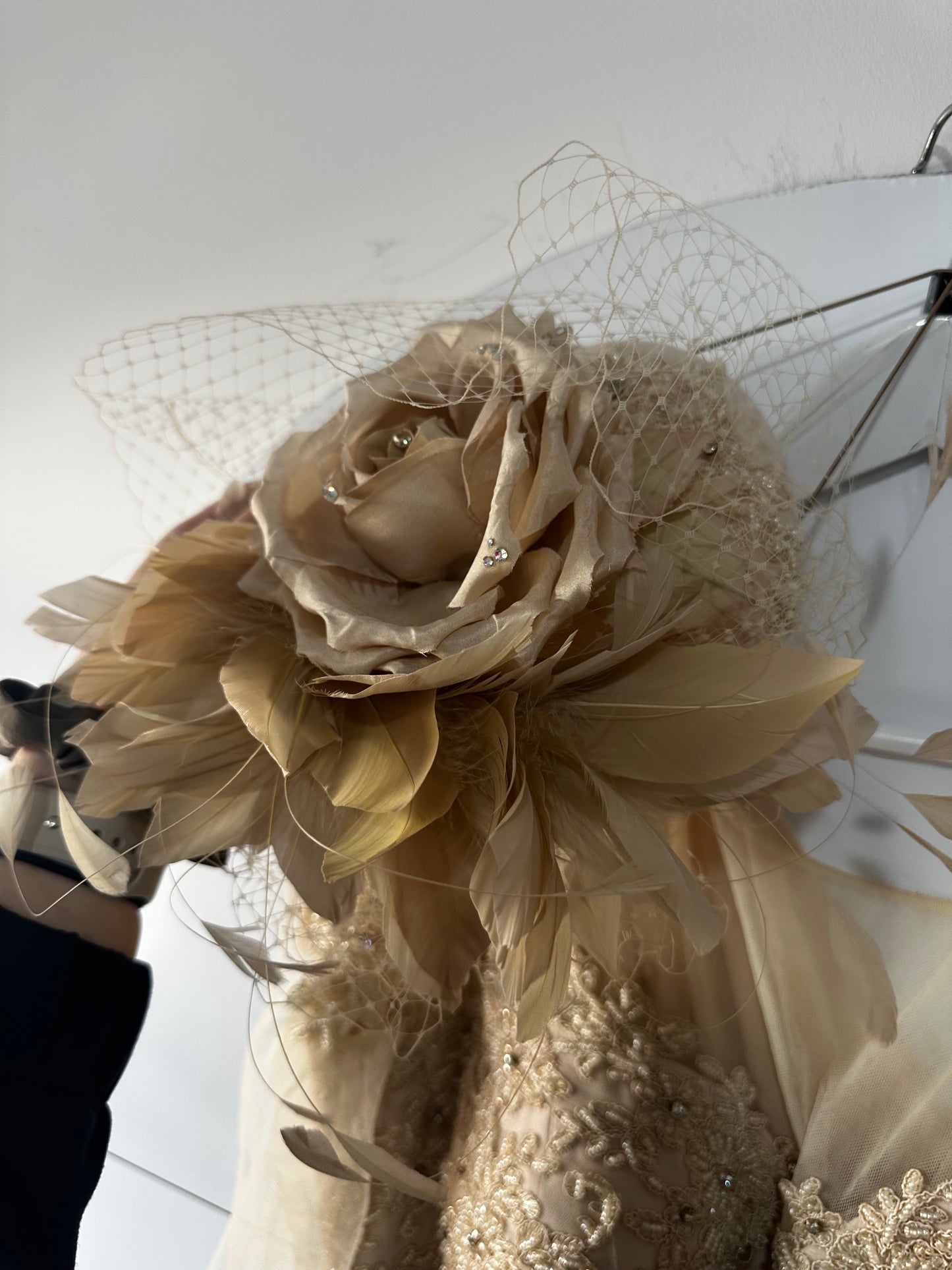 Cream/Beige Nataliya Couture Dress & Fascinator Set, Size 16-18