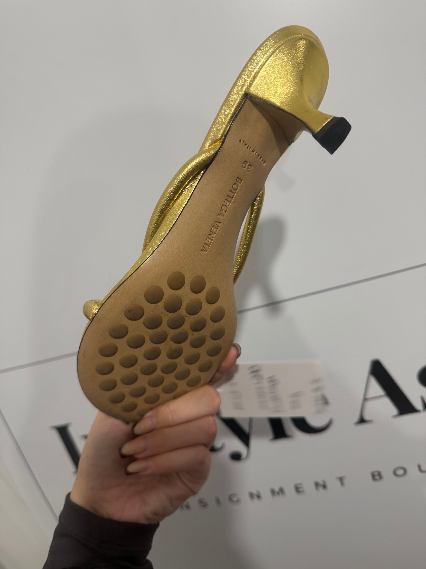 Gold Bottega Veneta Sandals, Size 39 but fit 38.38.5