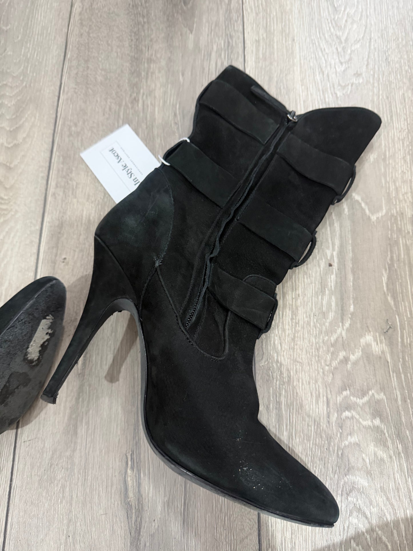 Black Balmain Suede heeled boots, 7