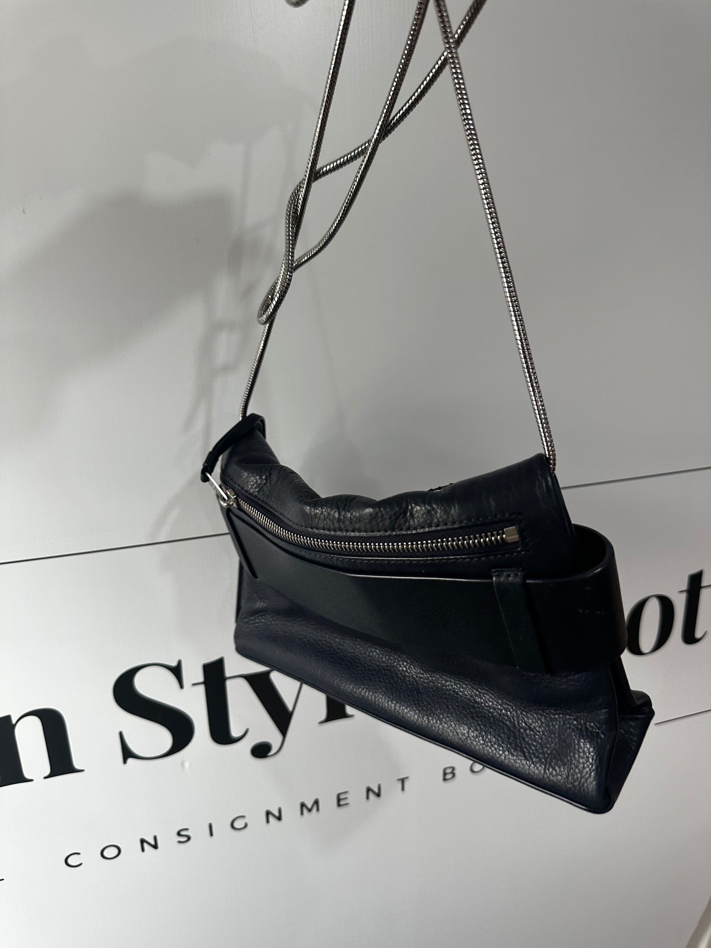 Navy All Saints Leather Crossbody Bag