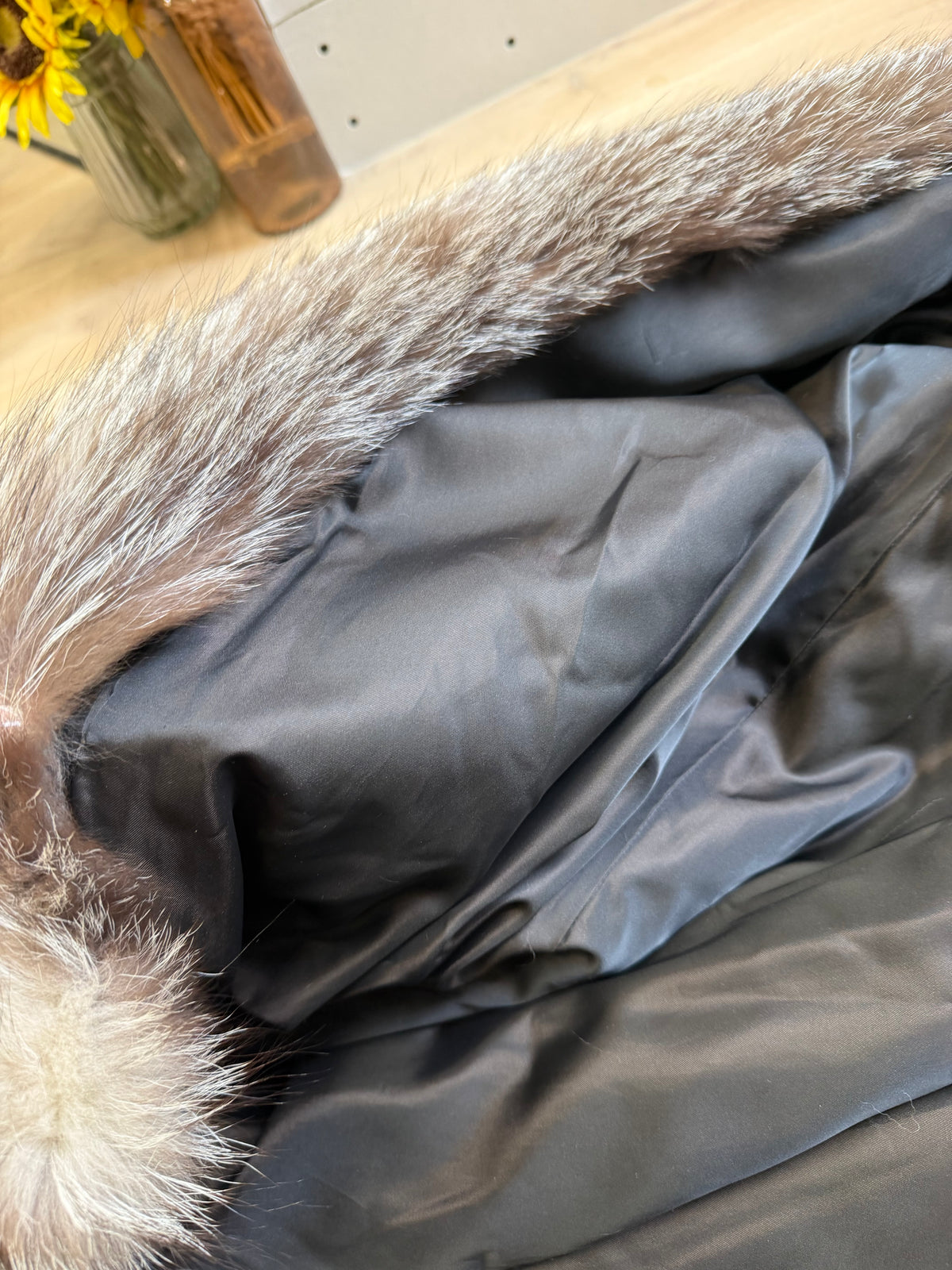 Preloved Vintage Fox Fur Coat Size L Brown Grey