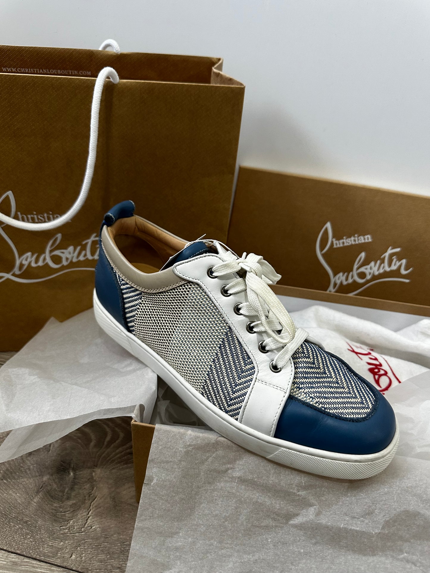 Blue & White Christian Louboutin Sneakers, UK 9.5 Mens