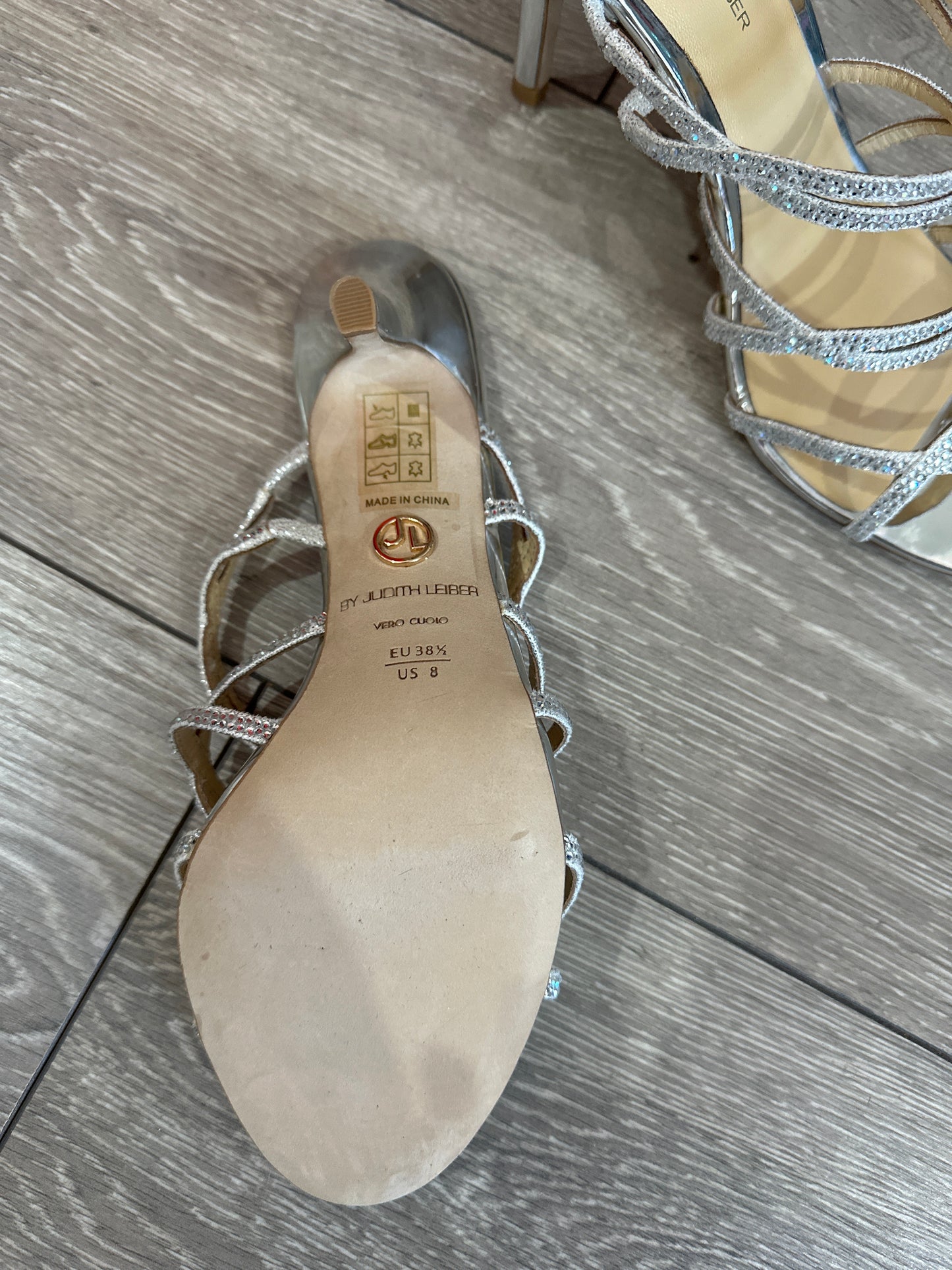 Silver Judith Leiber Kitten Heels/Sandals, 38.5 - UK 5.5