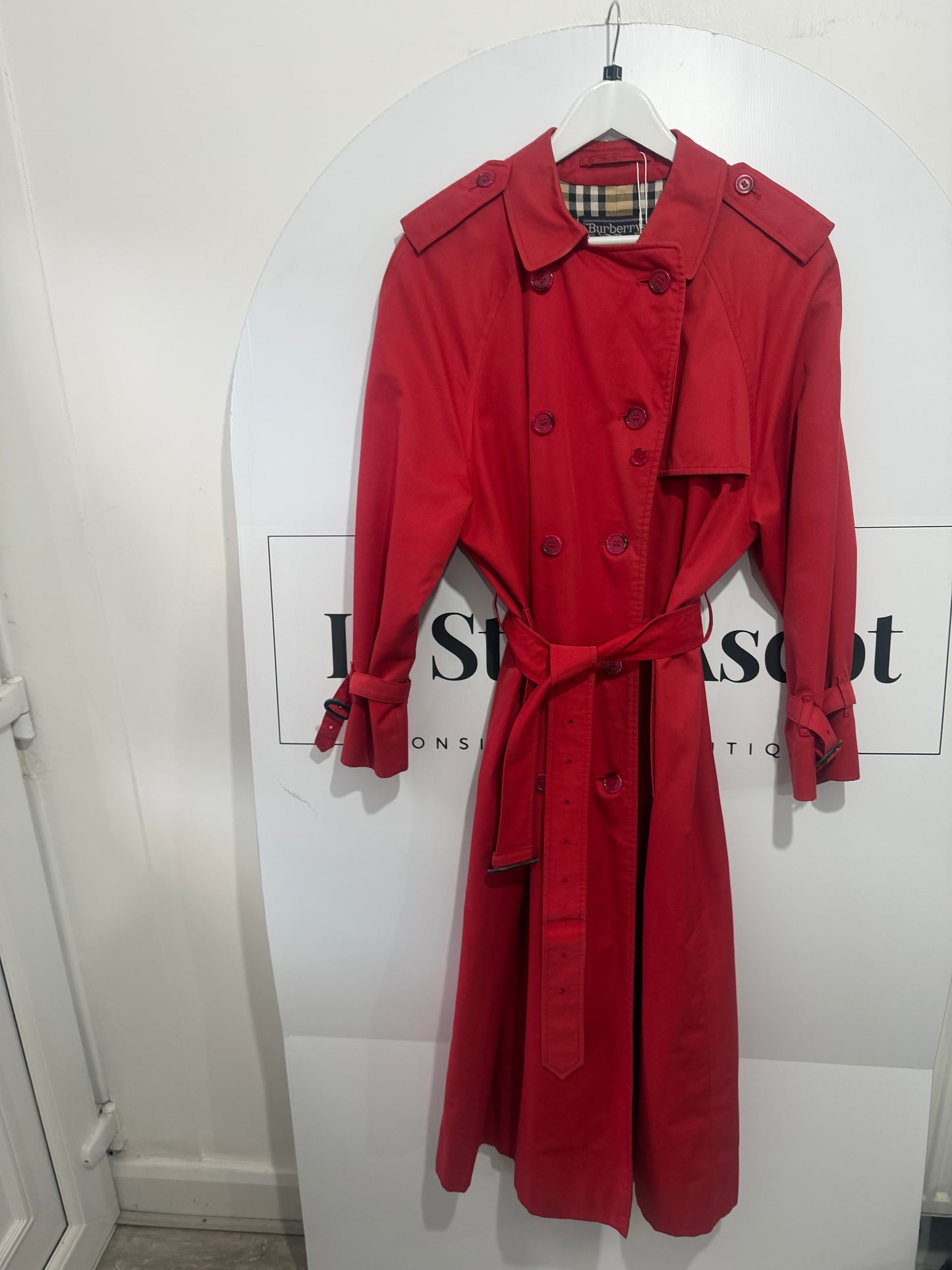 Red Burberry Trench, Size 14-16