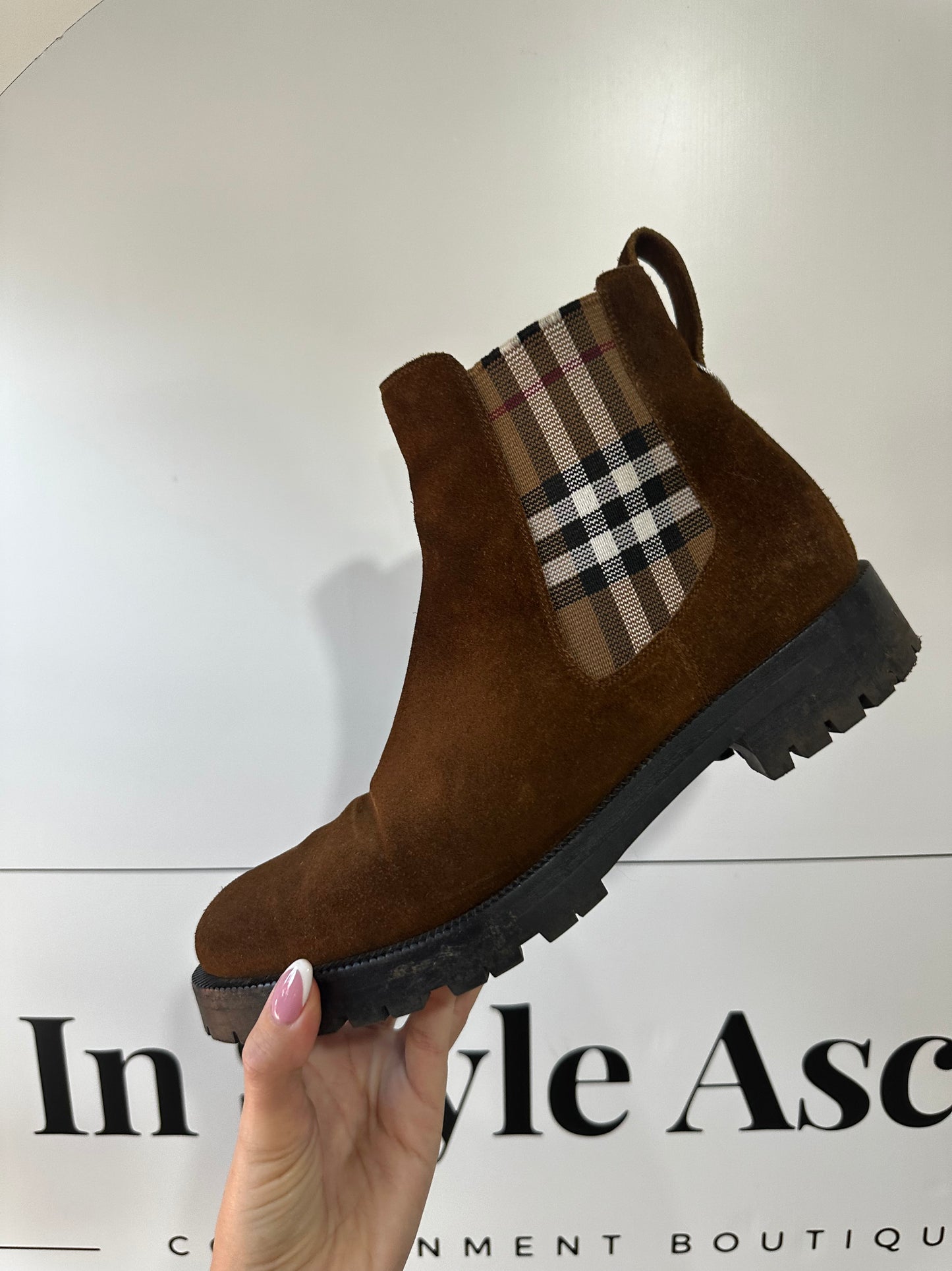 Brown Suede Burberry Boots, Size 40 - UK 7