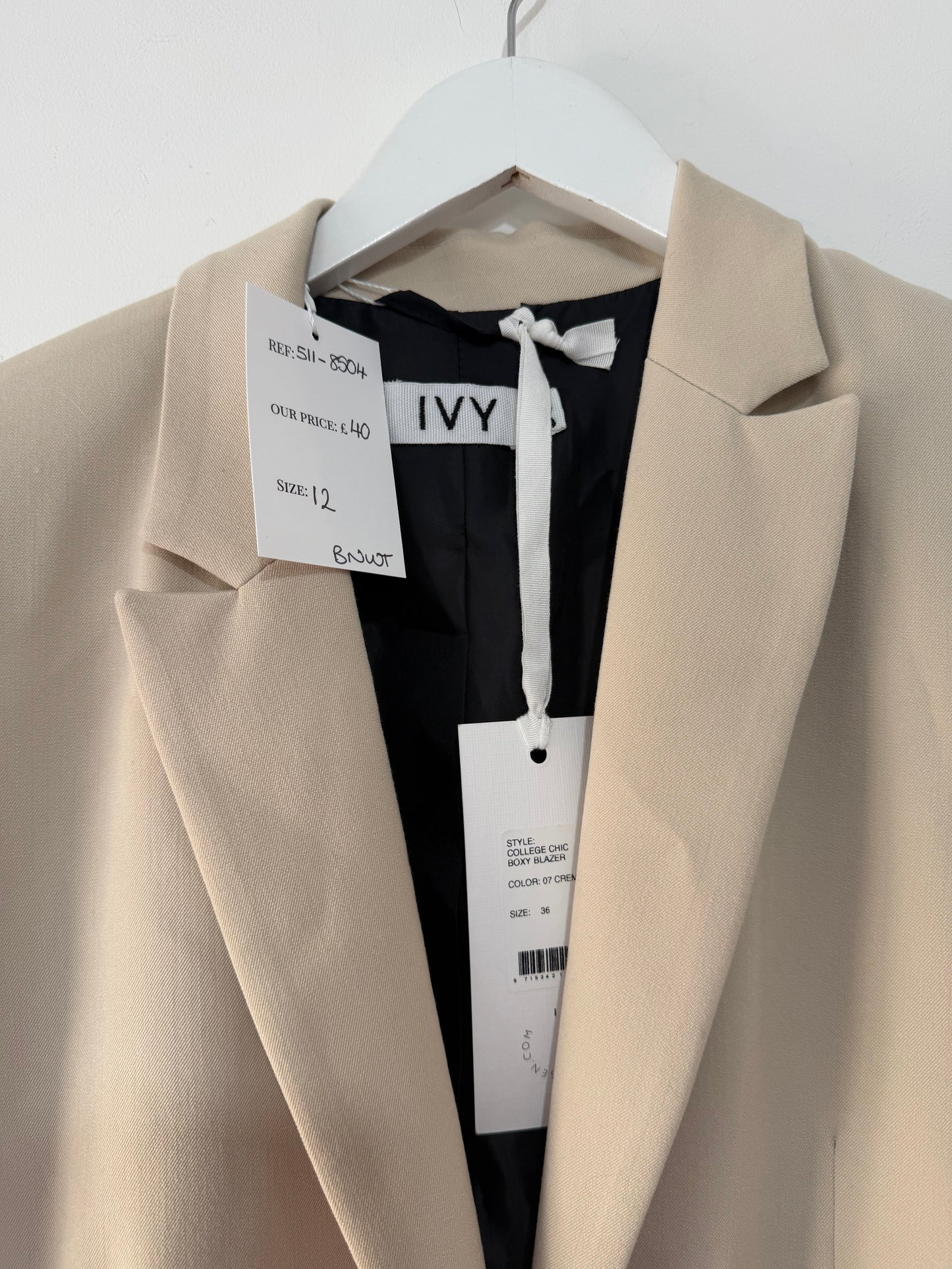 Preloved Beige IVY Copenhagen Brand New Blazer, Size 8 but fits a true 12