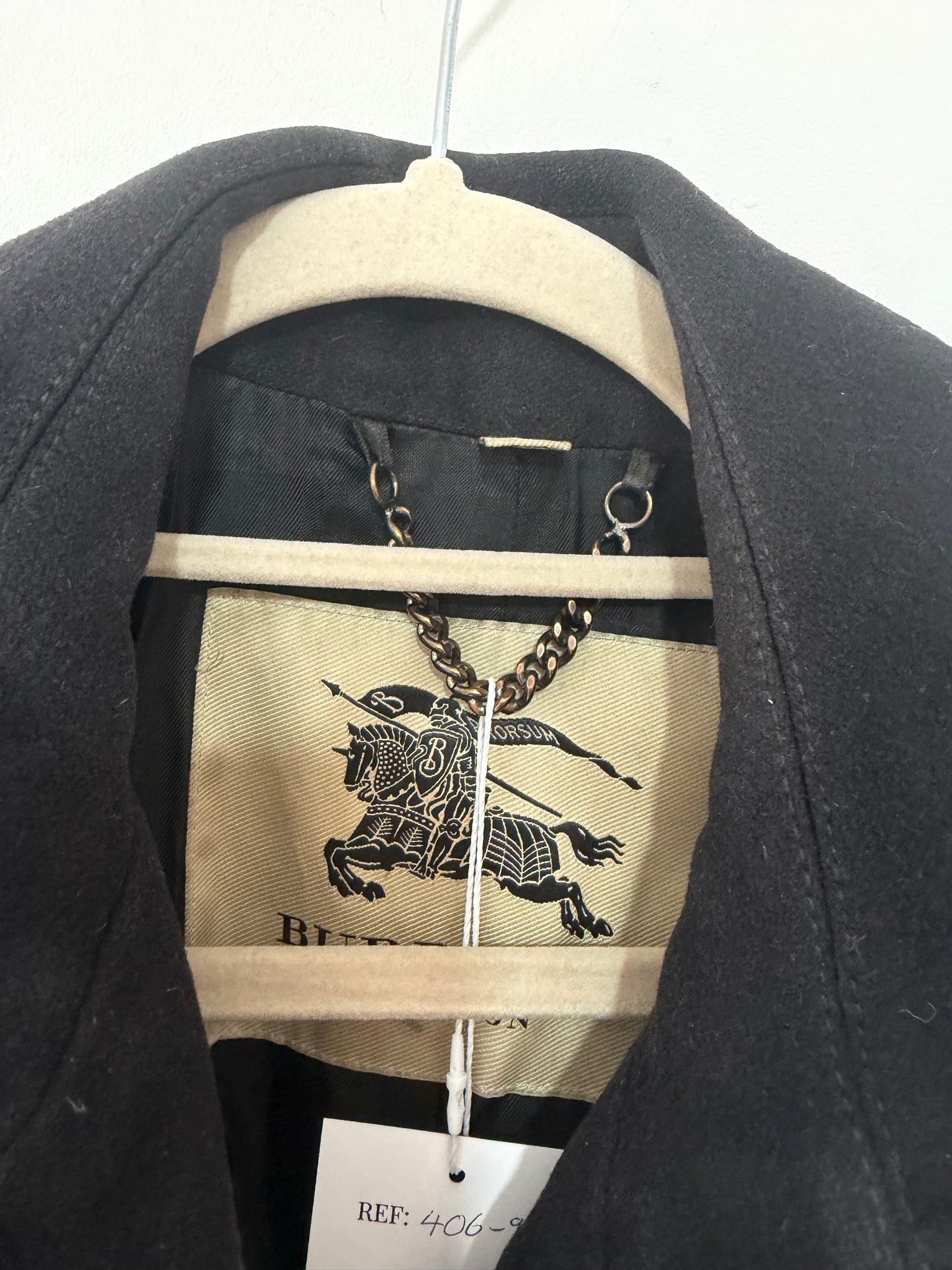 Pre-loved, black Burberry Trench, Size Uk 10