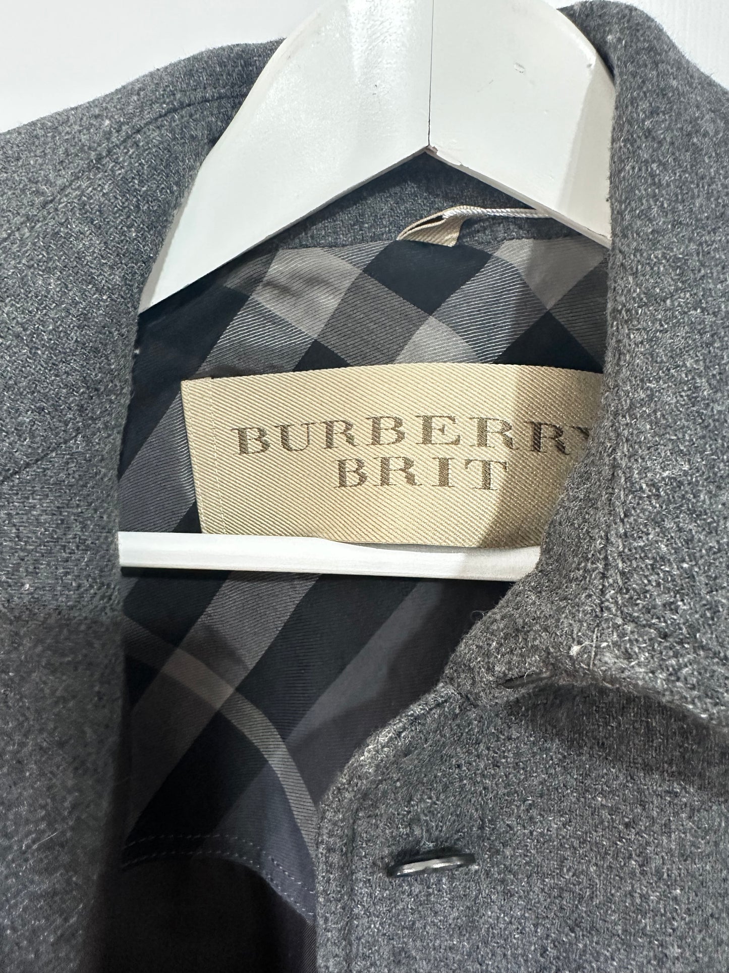 Grey Burberry Brit Wool Coat, Size 12