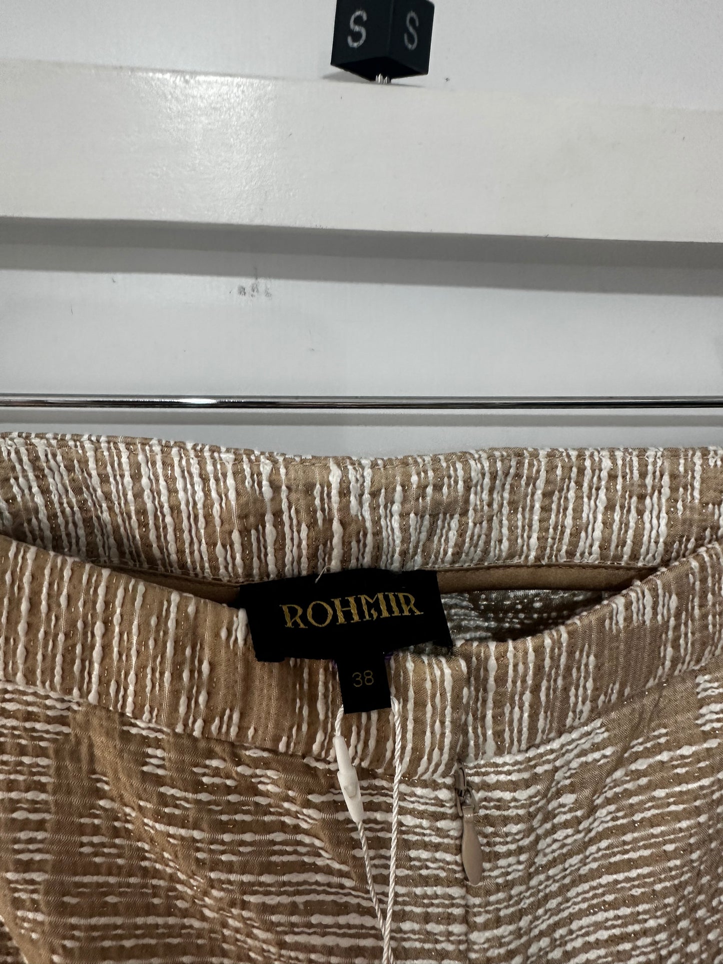 Cream Tweed Rohmir 100% Silk Trousers, Size 10